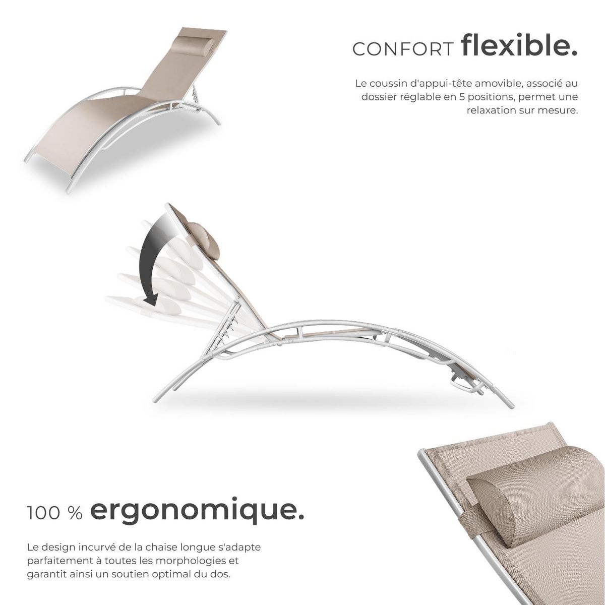 tectake Lot de 2 transats de jardin en acier avec assise en textilène beige