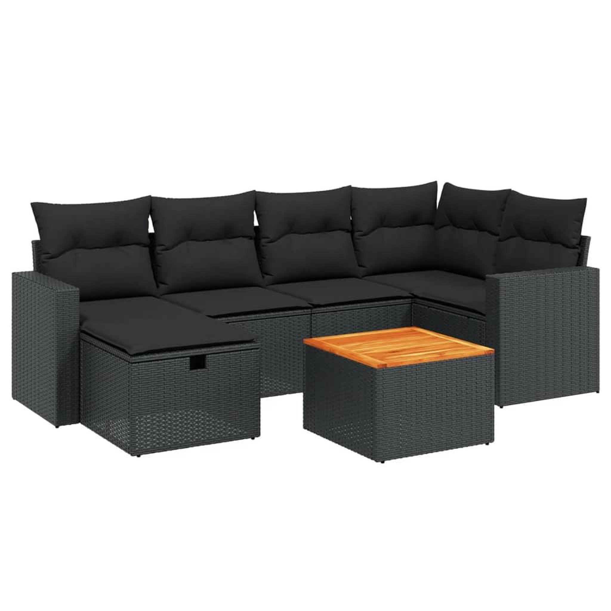 Voir la diapositive 2 : VIDAXL Salon de jardin 7 pcs avec coussins noir resine tressee