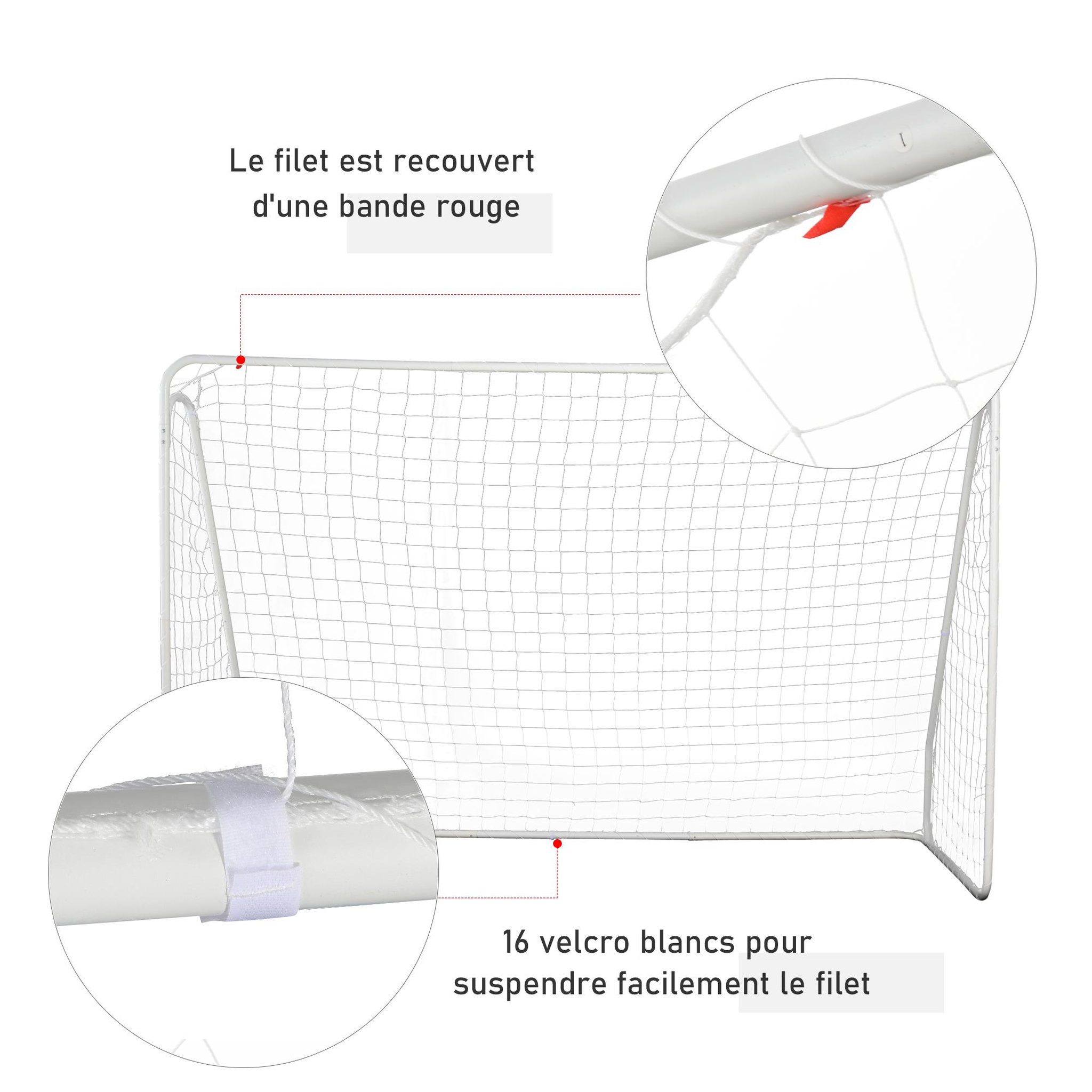 Voir la diapositive 6 : HOMCOM But de football - cage de foot - but futsal dim. 301l x 126l x 200h cm - châssis métal époxy filet pe - piquets inclus - blanc