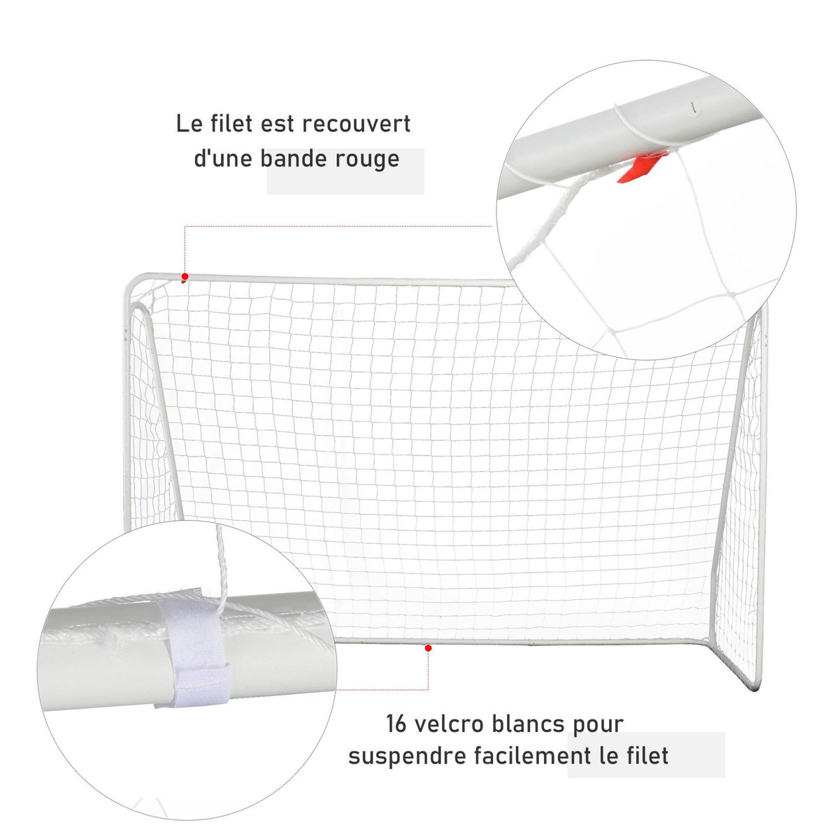HOMCOM But de football - cage de foot - but futsal dim. 301L x 126l x 200H cm - châssis métal époxy filet PE - piquets inclus - blanc