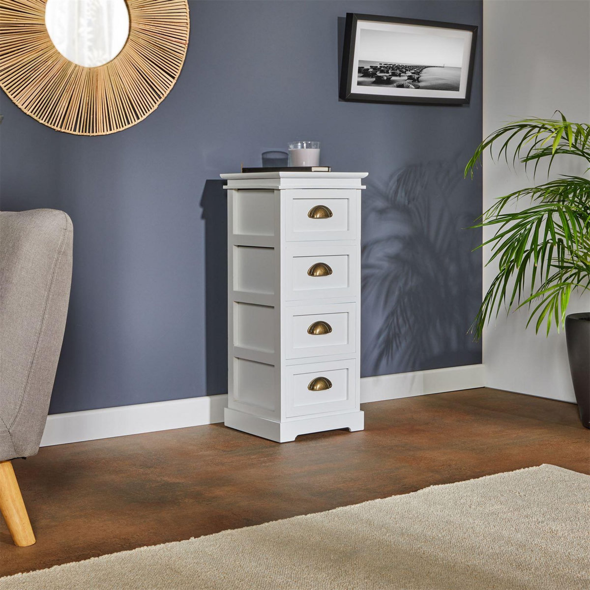 IDIMEX Chiffonnier LANDHAUS, 4 tiroirs, blanc