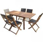 MARKET24 Ensemble repas de jardin 4 a 6 personnes - Table extensible 120/180 x 80 cm + 6 chaises assises textilene - Bois Eucalyptus FSC