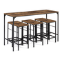Voir la diapositive 4 : ID MARKET Ensemble table haute de bar DAYTON 150 cm et 6 tabourets effet vieilli design industriel