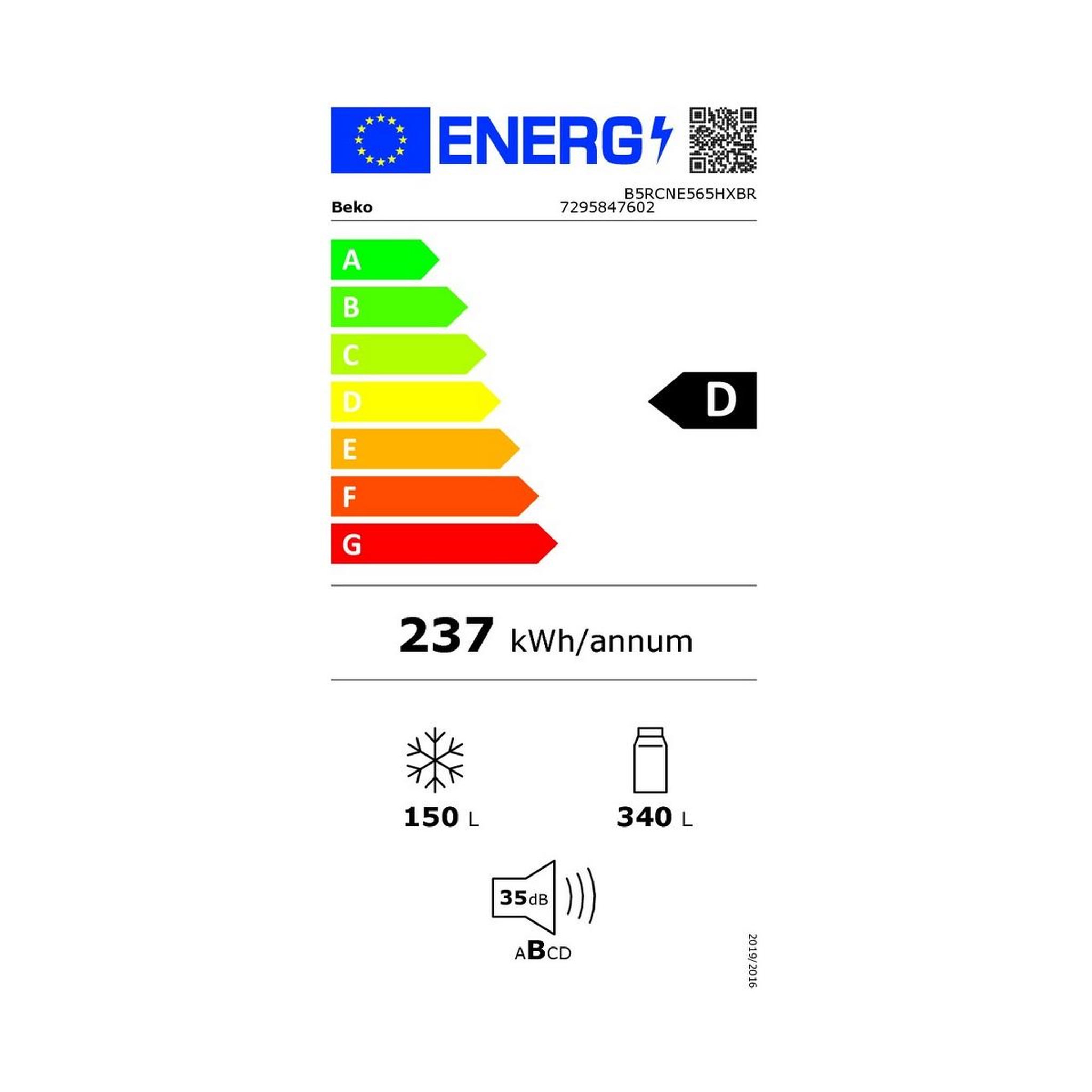 Voir la diapositive 2 : Beko Réfrigérateur combiné 70cm 490l ventilé carbone - B5RCNE565HXBR