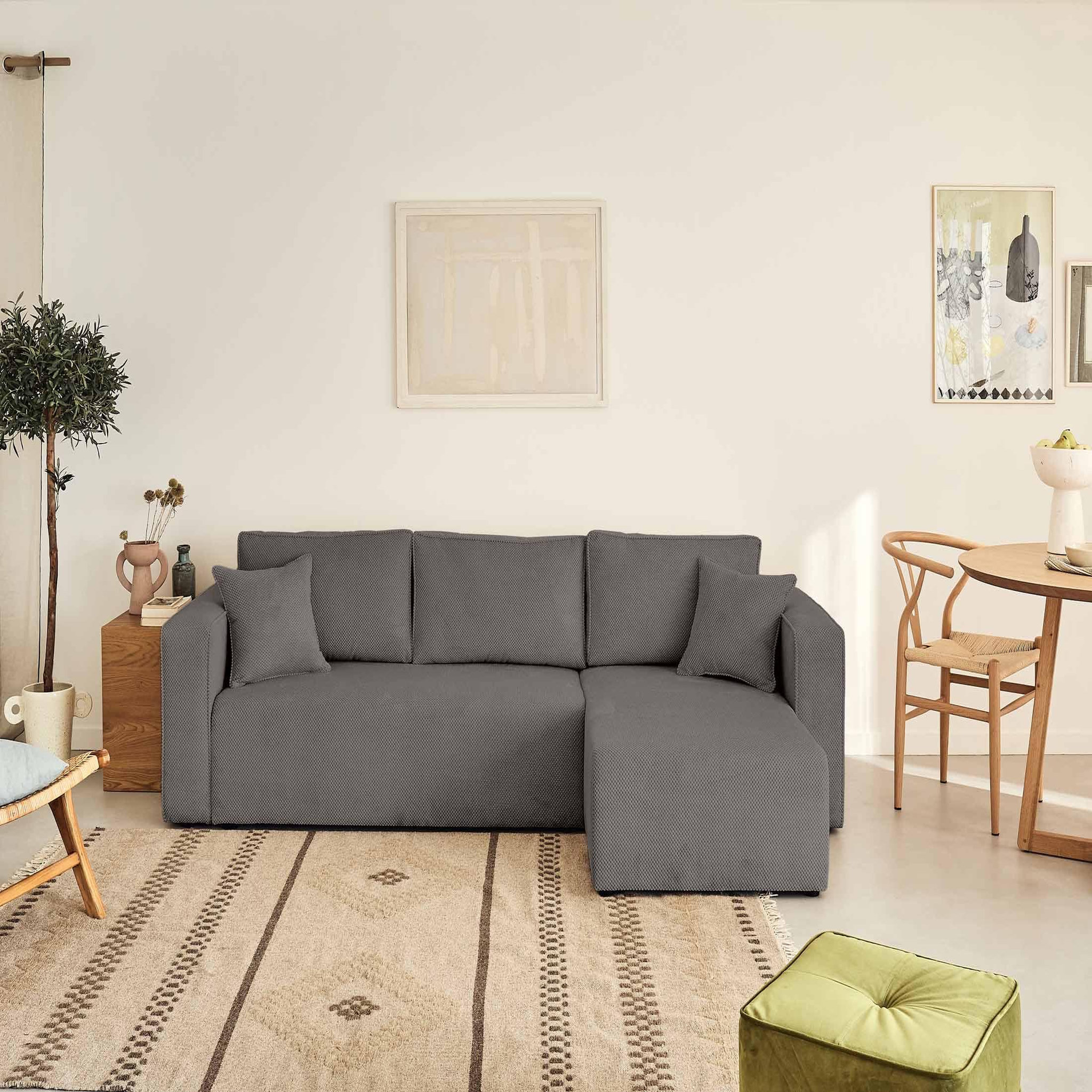 Voir la diapositive 6 : BEST MOBILIER Topaze - canapé d'angle réversible - 4 places - convertible avec coffre - en velours texturé