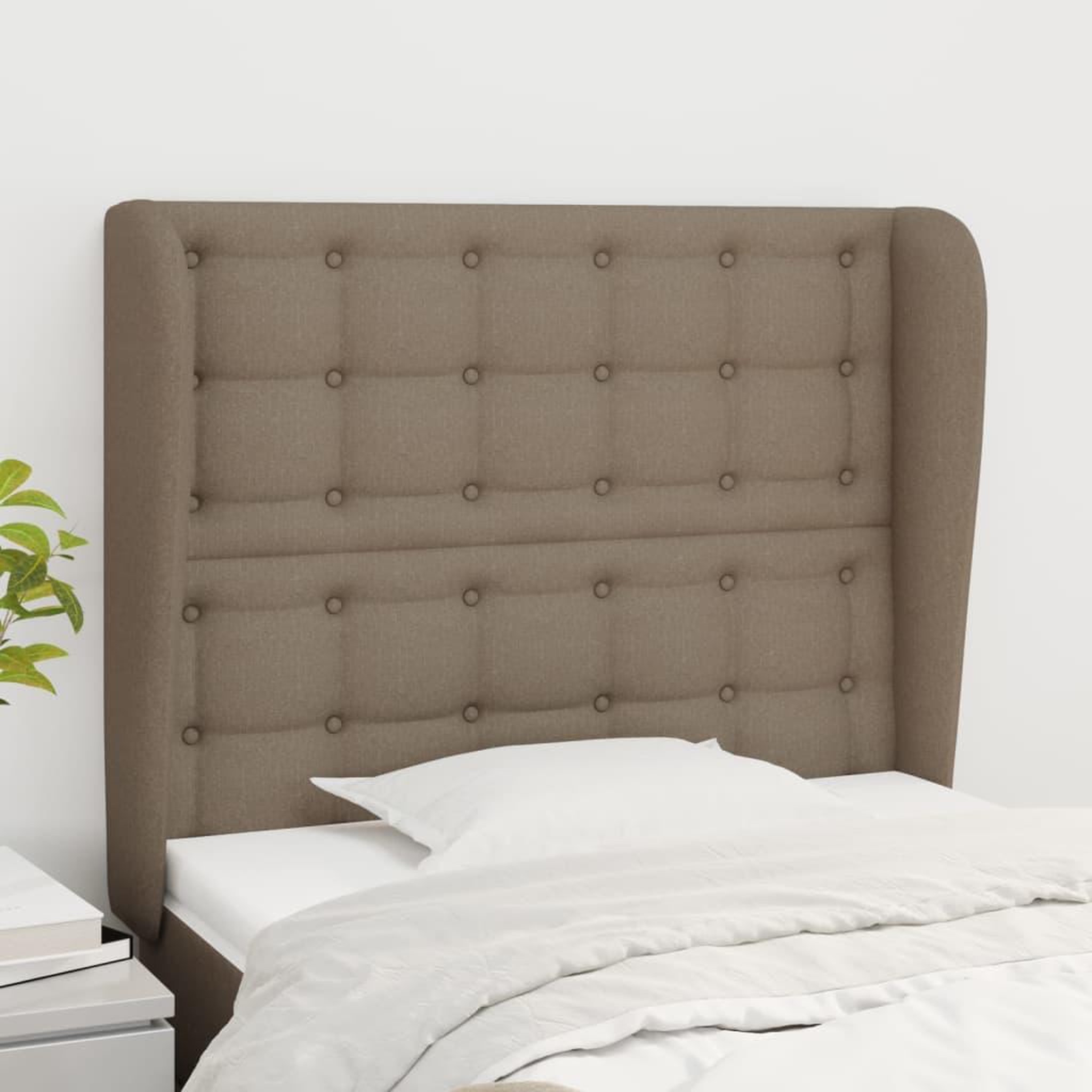 Voir la diapositive 1 : VIDAXL Tete de lit avec oreilles Taupe 103x23x118/128 cm Tissu