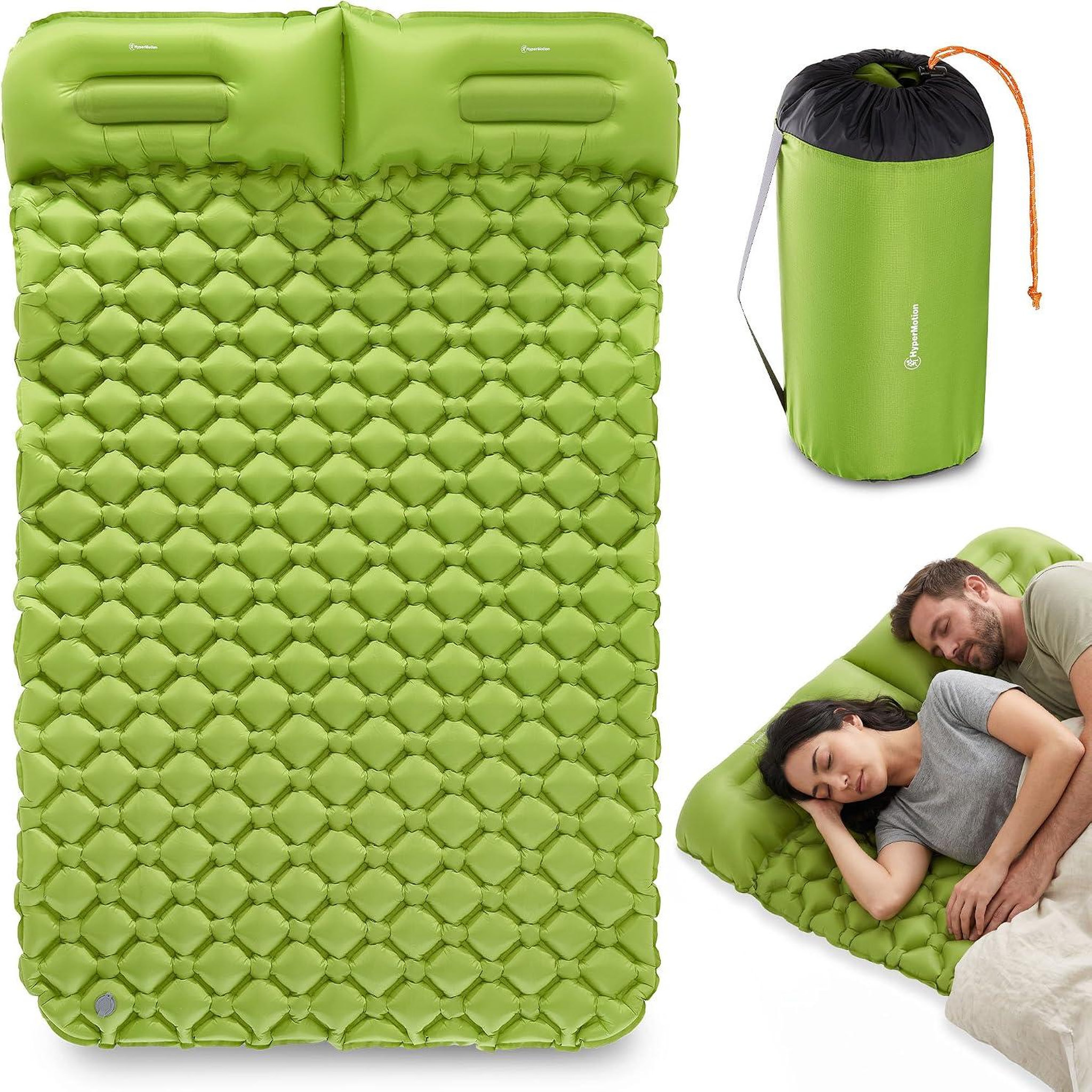 HYPERMOTION Matelas Gonflable 2 Places Camping, HyperMotion avec Oreillers Intégrés