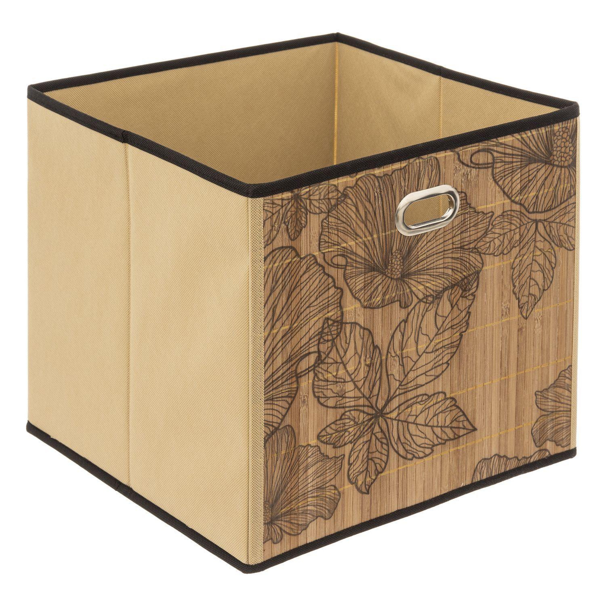 Voir la diapositive 3 : TOILINUX Lot de 2 boîtes de rangement cubes en bambou à motifs fleurs blackflora - l.31 x l.31 x h.31 cm - marron