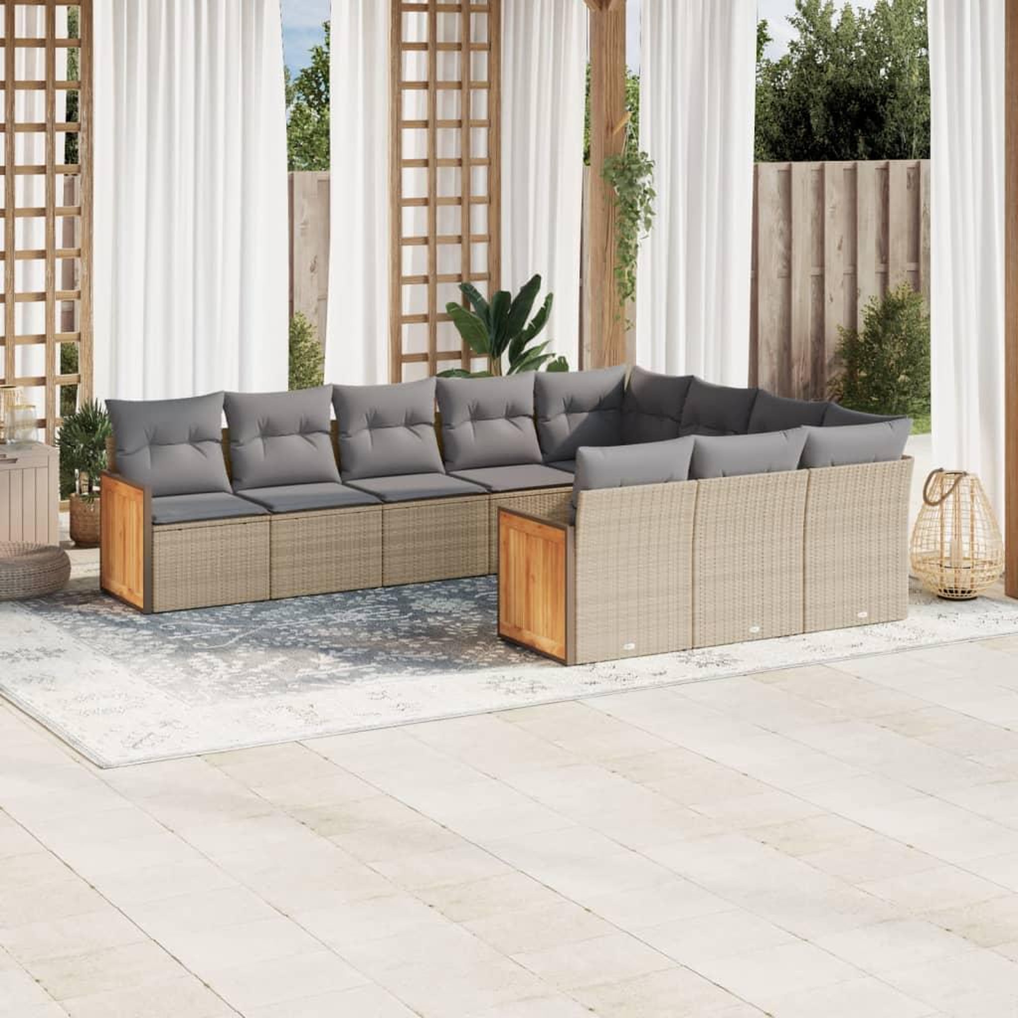VIDAXL Salon de jardin avec coussins 10 pcs beige resine tressee