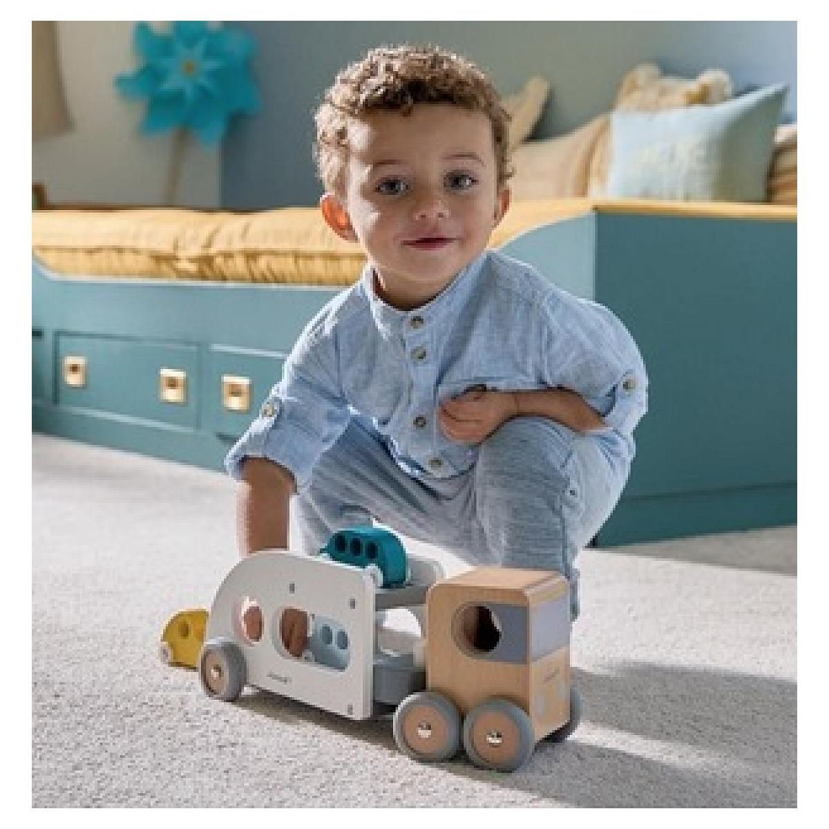 Juratoys-Janod Camion Porte-Autos avec 3 Véhicules Colorés pour Enfants