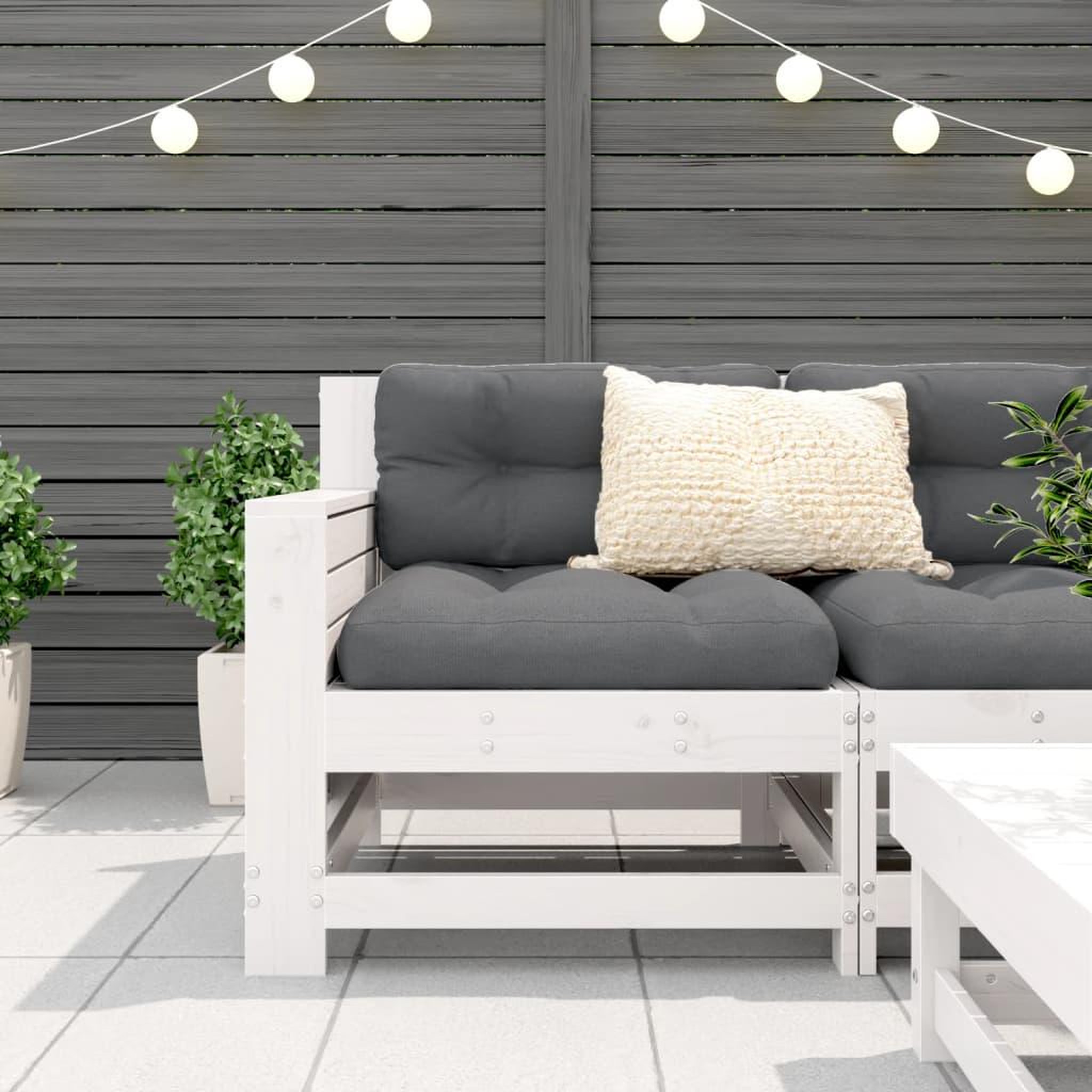 Voir la diapositive 3 : VIDAXL Canape de jardin accoudoir avec coussin blanc bois massif pin