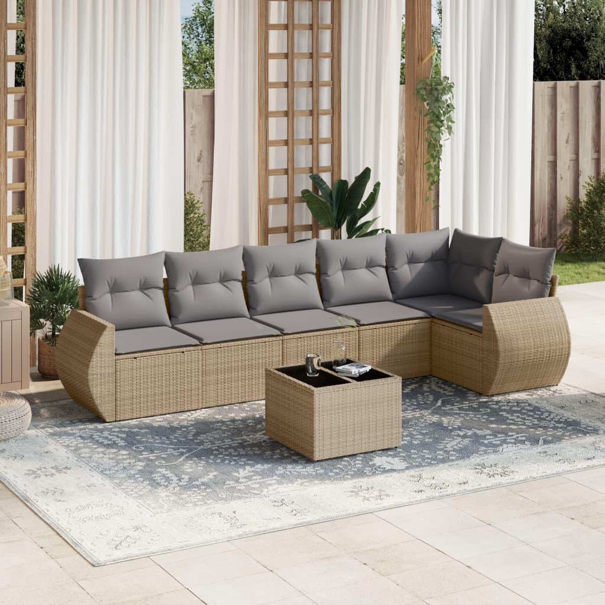 VIDAXL Salon de jardin avec coussins 7 pcs beige resine tressee
