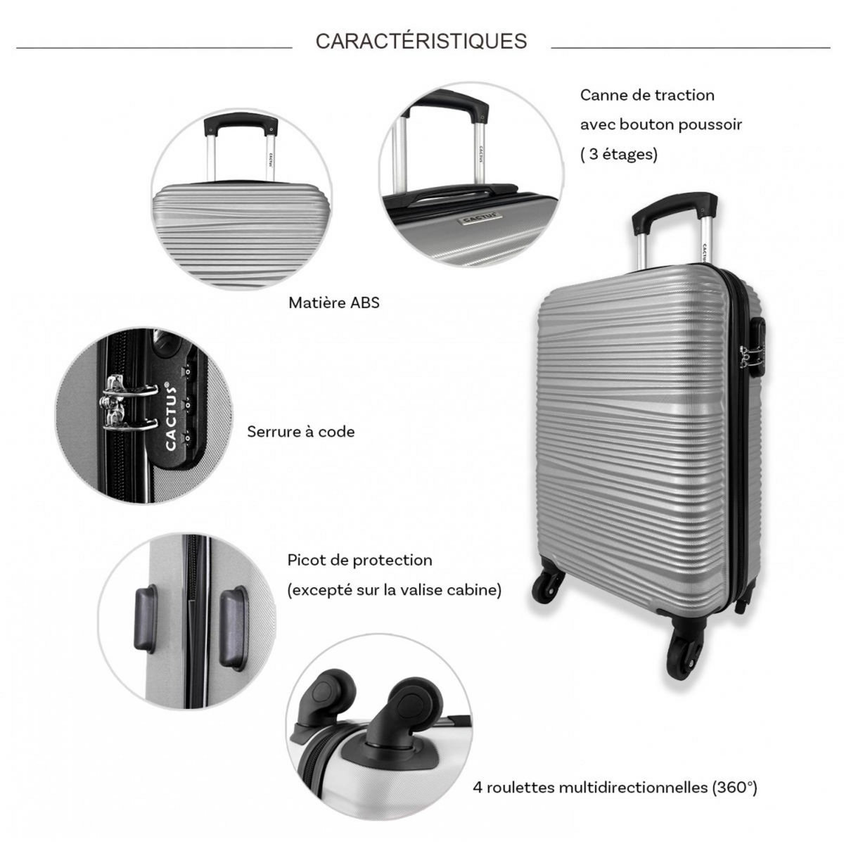 Cactus Lot 3 valises dont 1 valise cabine rigides