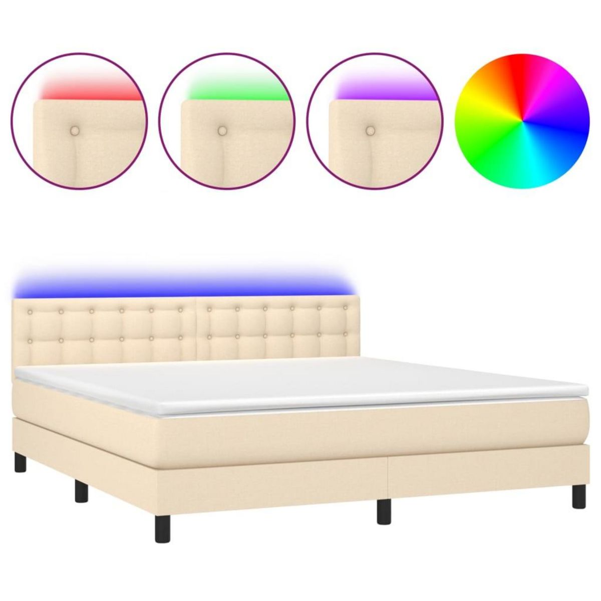 VIDAXL Sommier a lattes de lit avec matelas LED Creme 180x200 cm Tissu