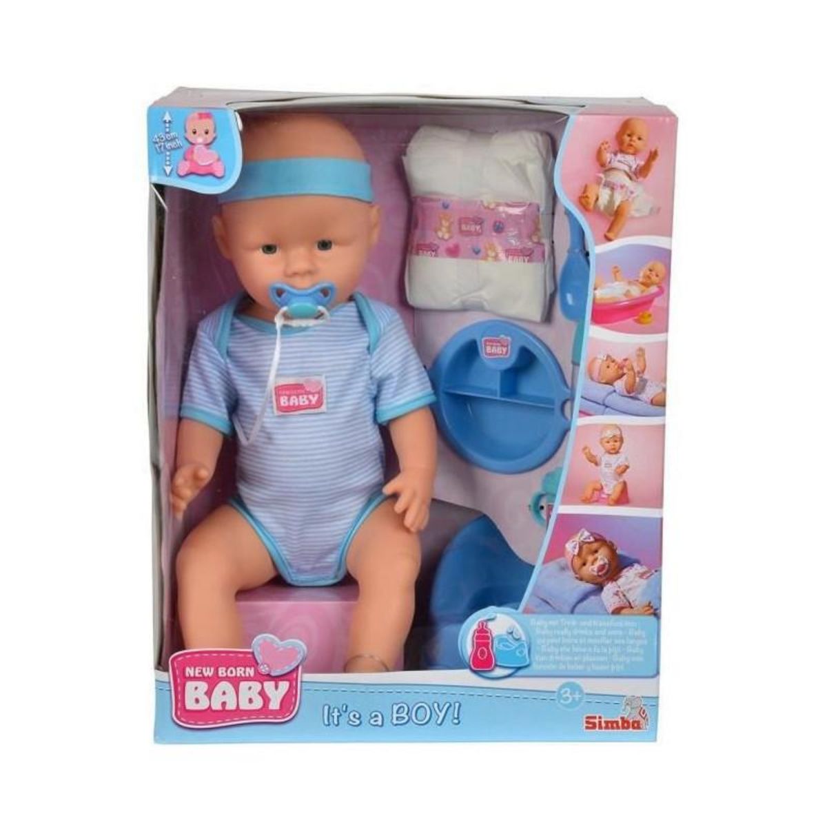 SILVERTORN NEW BORN BABY Poupon Bleu 43cm Boit Fait Pipi