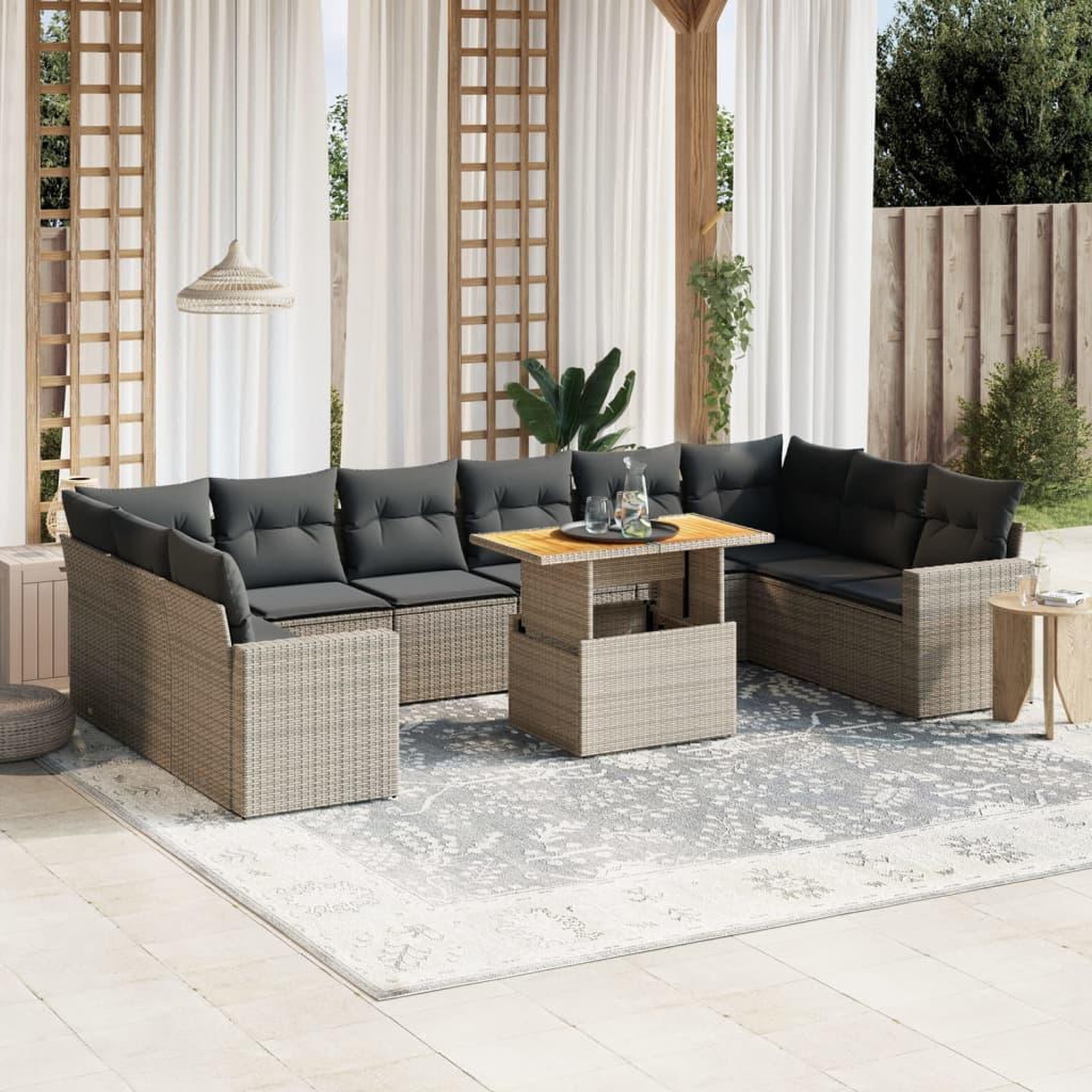 VIDAXL Salon de jardin 11 pcs avec coussins gris resine tressee