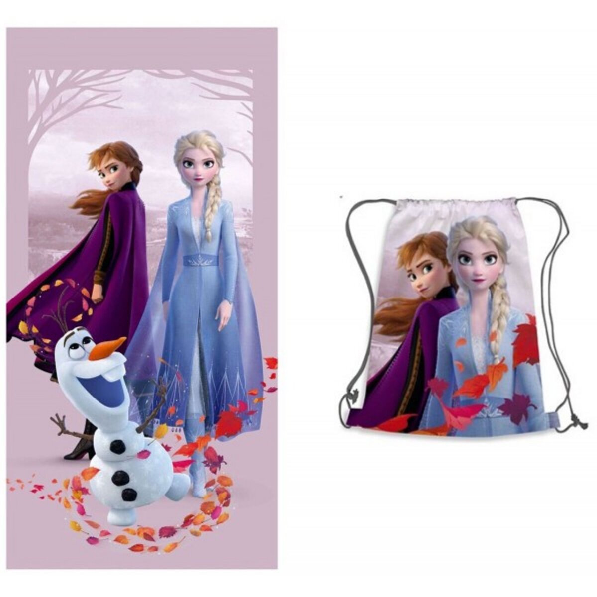 Disney La Reine des Neiges La Reine des Neiges - Serviette de Bain Enfant  et Sac de Piscine Elsa et Olaf - Drap de plage pas cher 