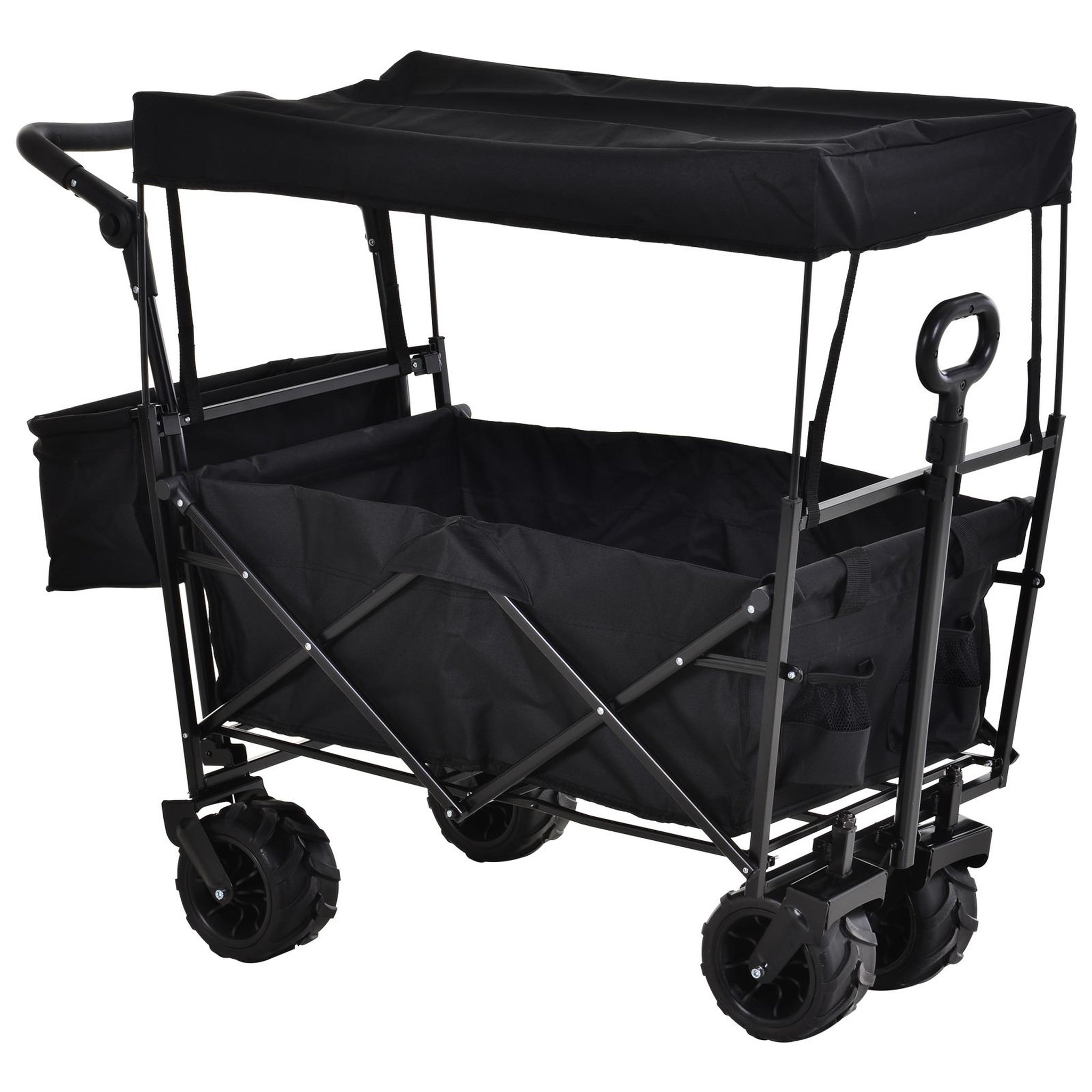 Voir la diapositive 1 : OUTSUNNY Chariot pliant avec toit, poignée, panier - chariot de plage - chariot de transport pliable tout-terrain métal oxford noir