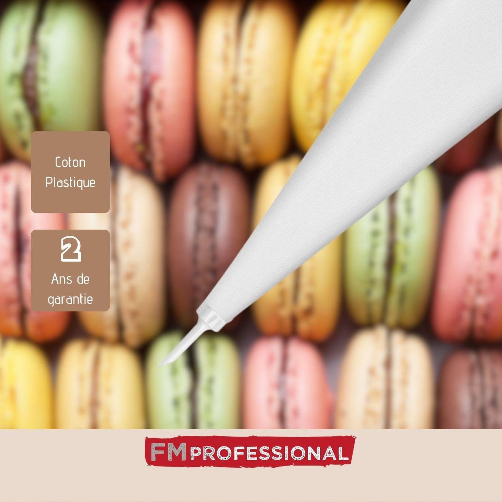 Voir la diapositive 4 : FM PROFESSIONAL Poche à douille en coton et 4 douilles en plastique 30 cm fm professional pâtisserie
