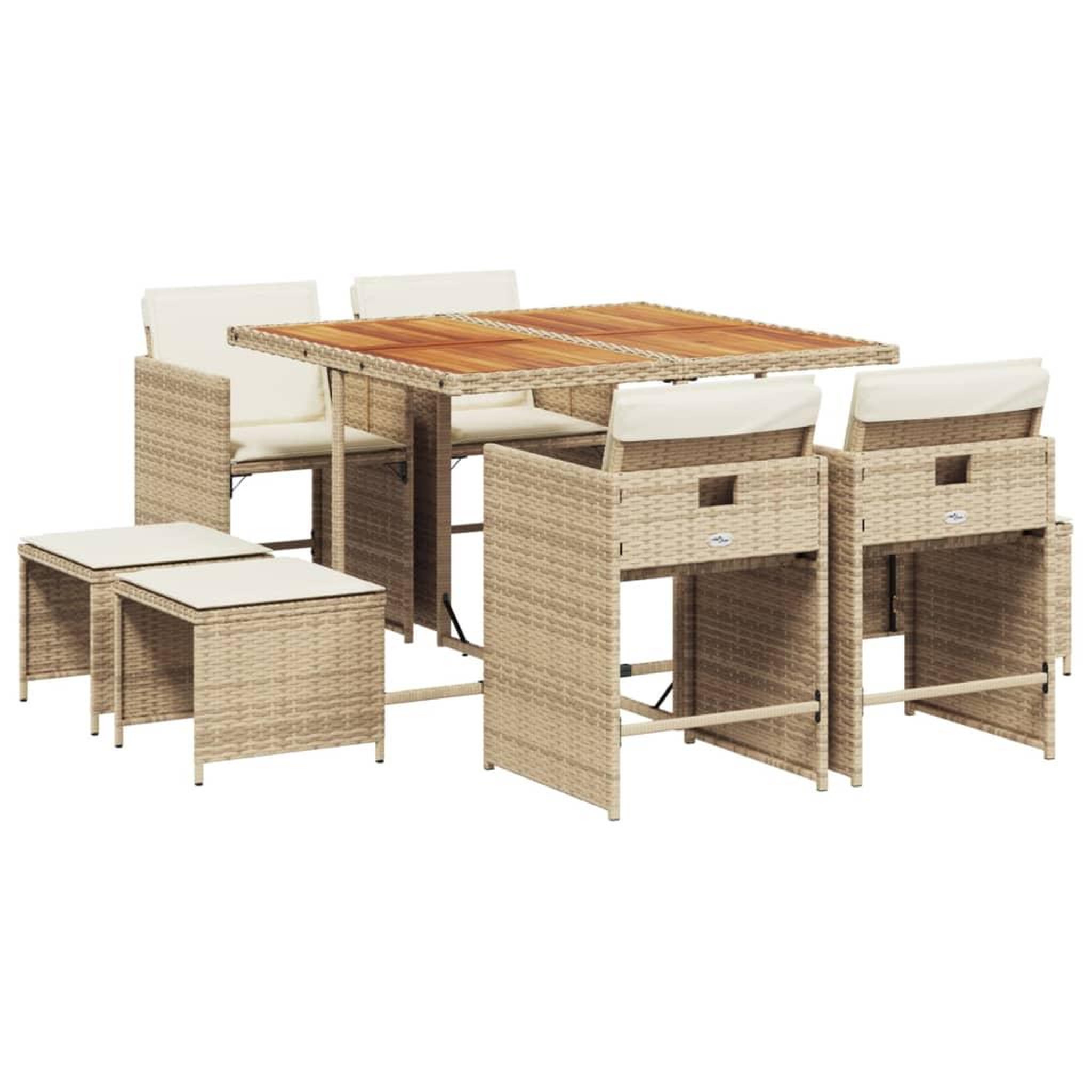 Voir la diapositive 2 : VIDAXL Ensemble a manger de jardin et coussins 9 pcs beige Poly rotin