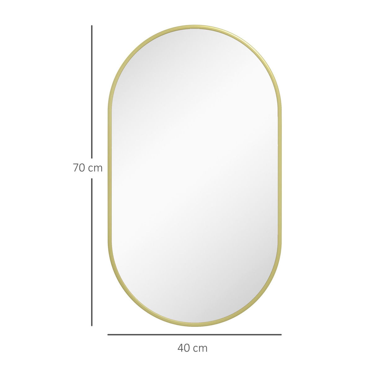 HOMCOM Miroir mural ovale dim. 40L x 70H cm, cadre alu. doré