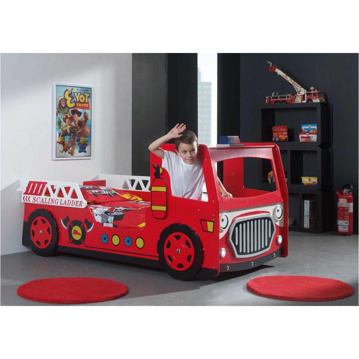 Lit enfant voiture camion POMPIER 90X200cm+leds