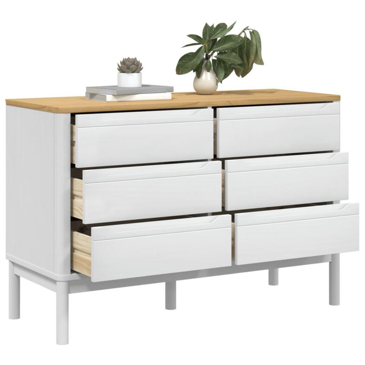 VIDAXL Commode FLORO blanc bois de pin massif