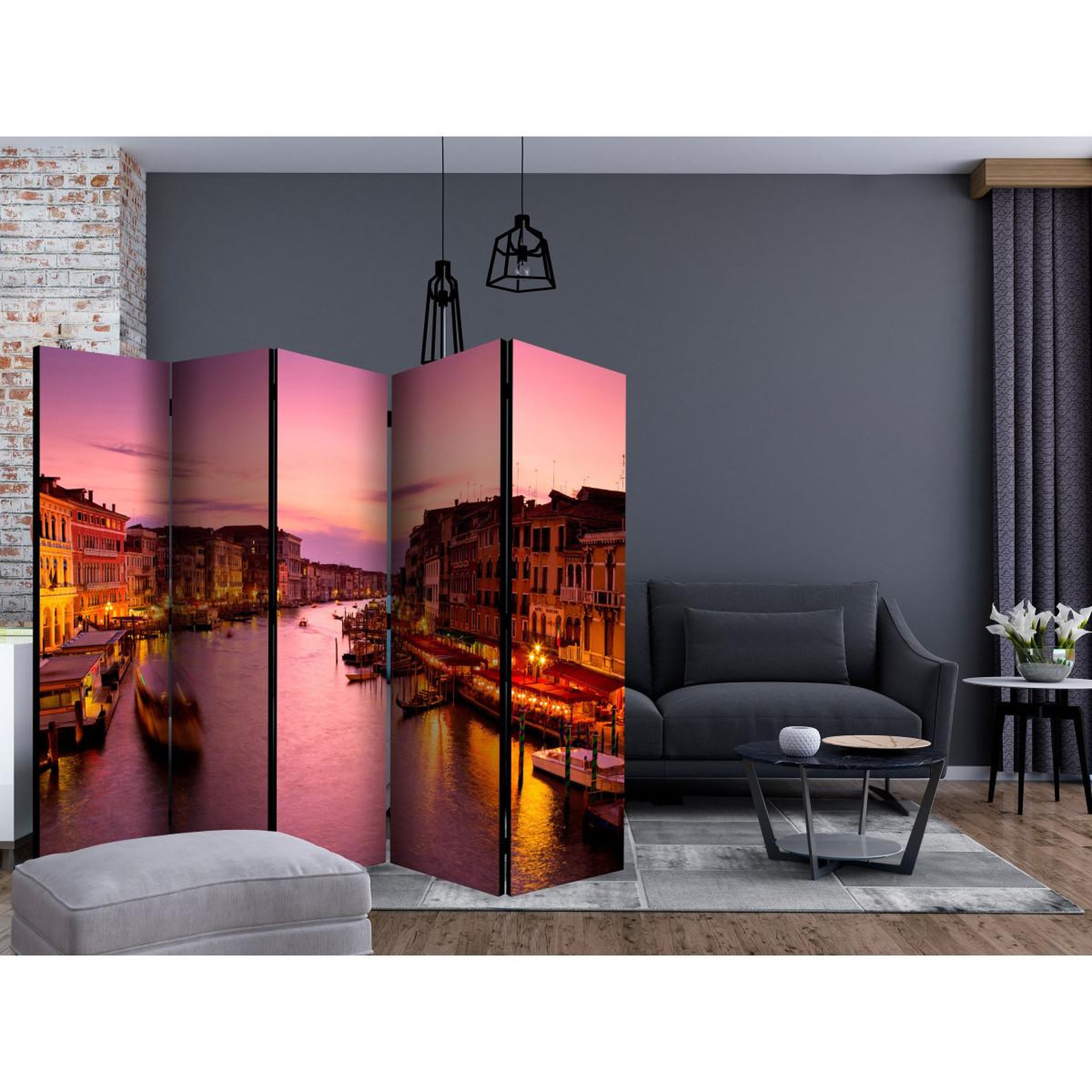 Voir la diapositive 2 : Paris Prix Paravent 5 volets  city of lovers, venice by night ii  172x225cm