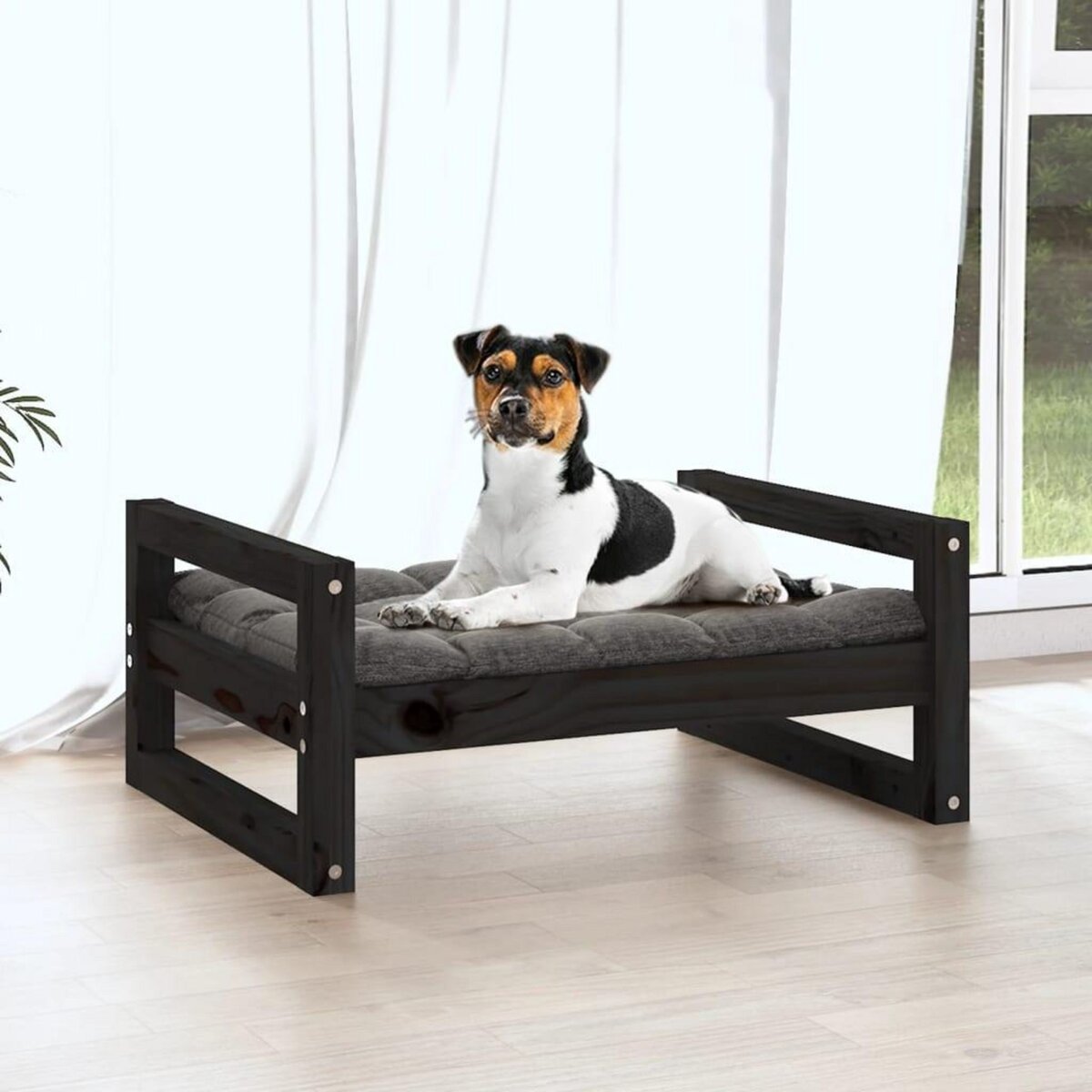 VIDAXL Lit pour chien Noir 55,5x45,5x28 cm Bois de pin solide