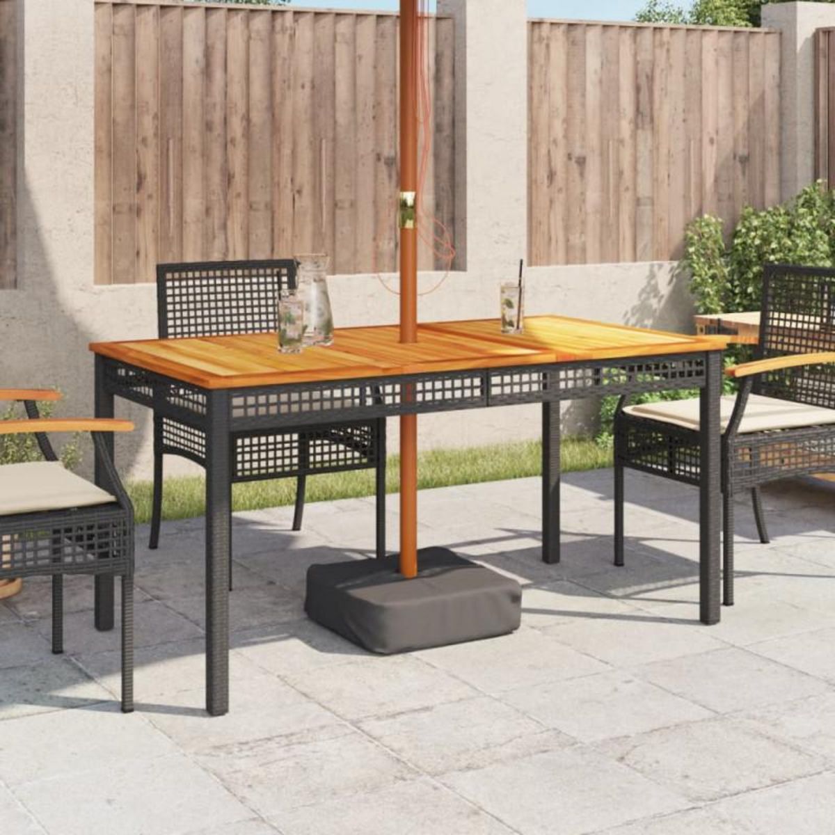 VIDAXL Table de jardin noir 140x80x75 cm résine tressée et bois acacia