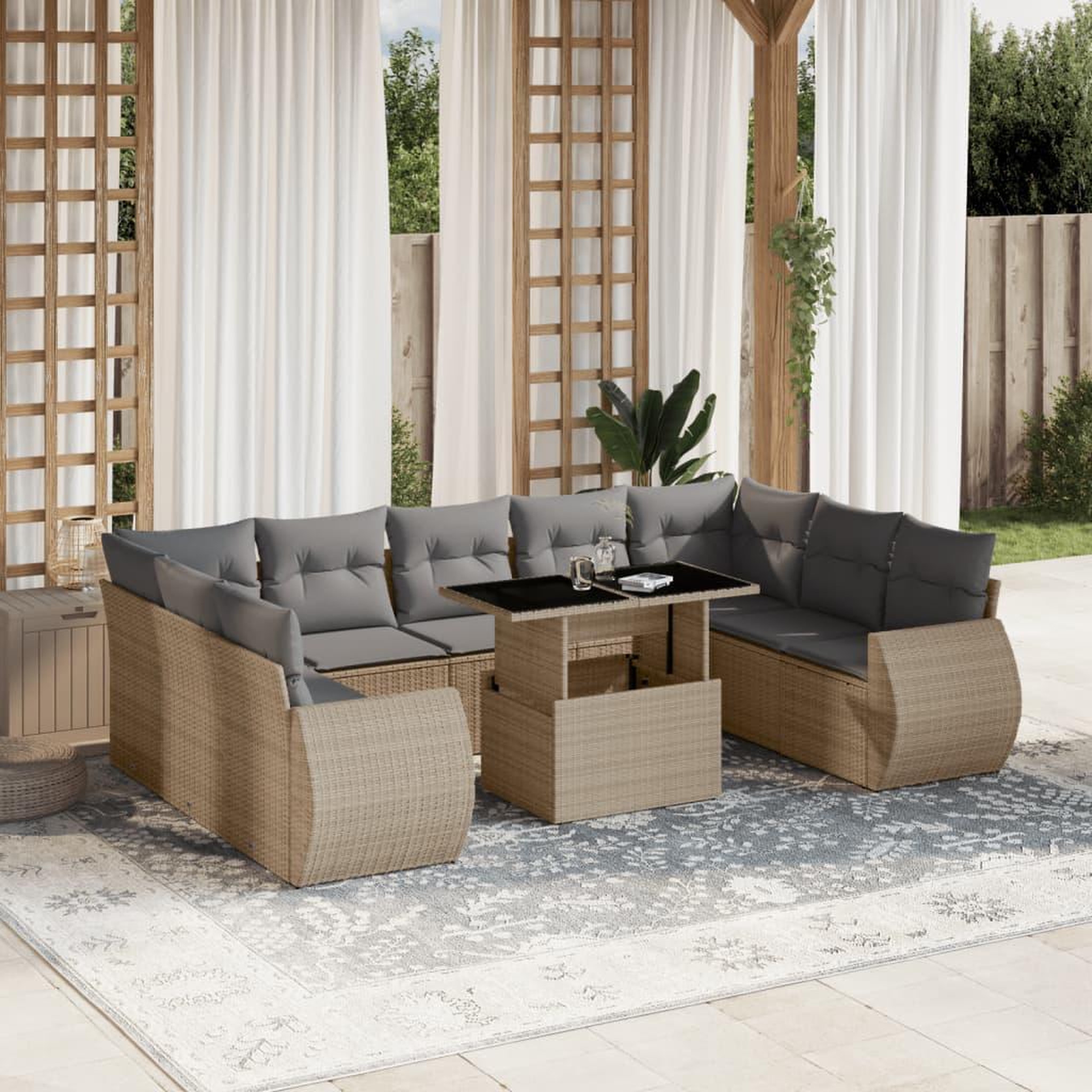 VIDAXL Salon de jardin avec coussins 10 pcs beige resine tressee