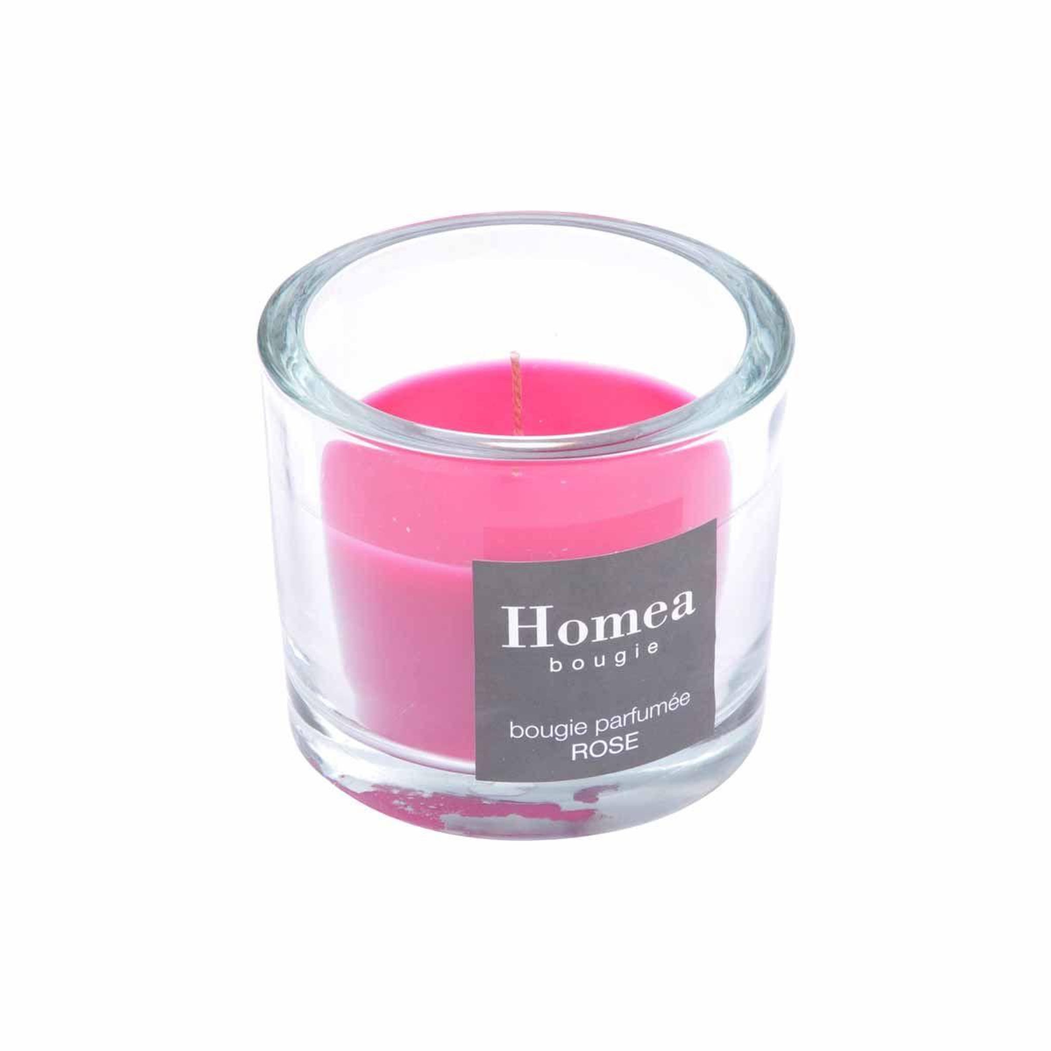 Voir la diapositive 2 : HOMEA Bougie verrine parfumée  essentiel  9cm rose