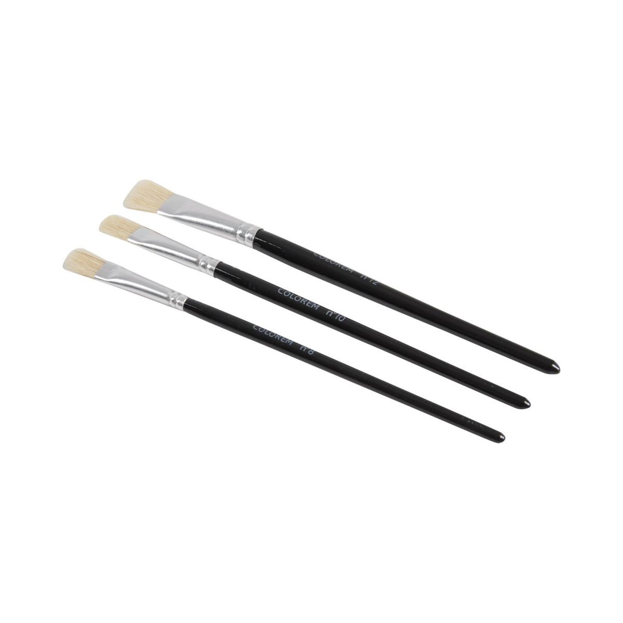 HOMEA Lot de 3 Pinceaux Plats  Soie de Porc  Noir