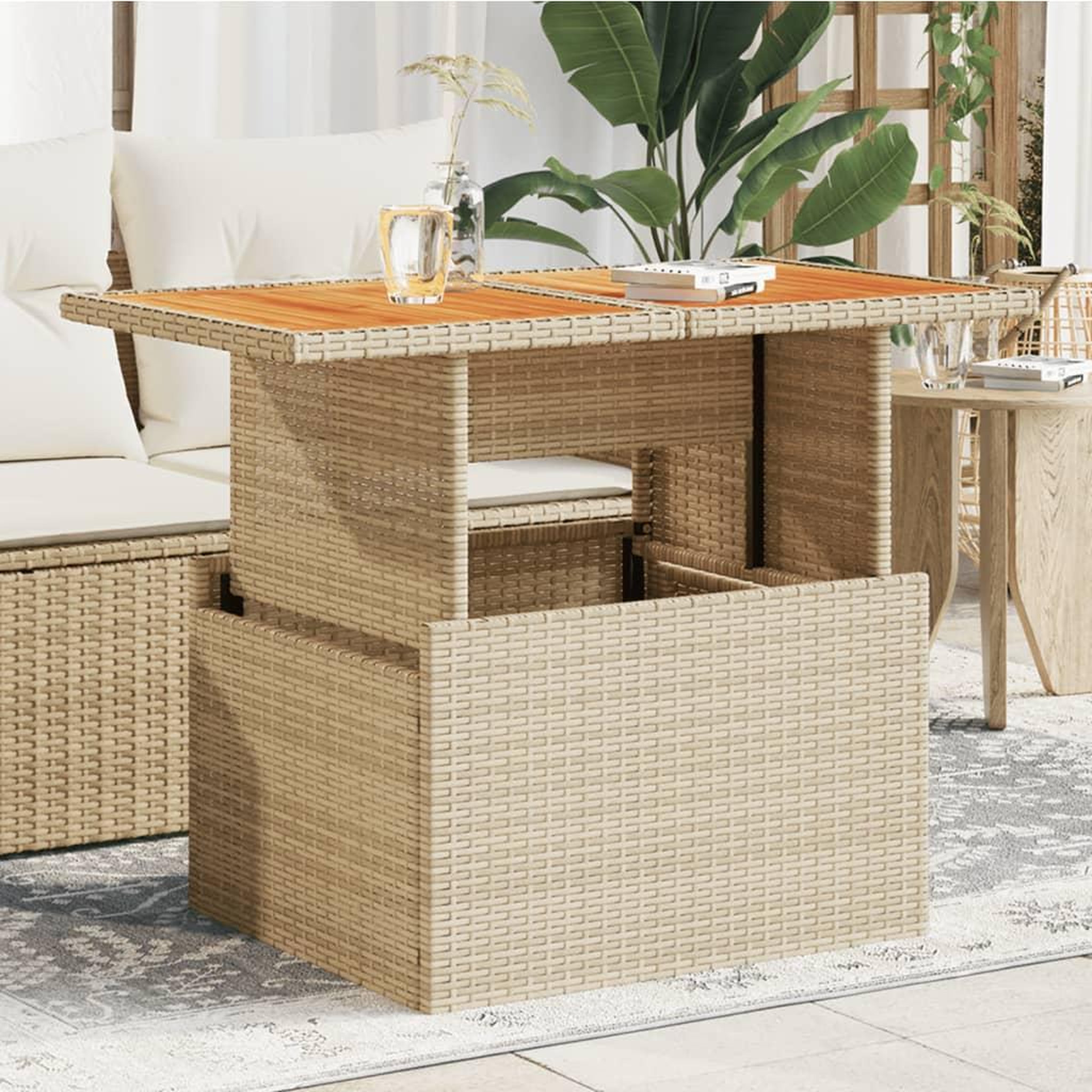 VIDAXL Table de jardin beige 100x55x73cm resine tressee et bois acacia