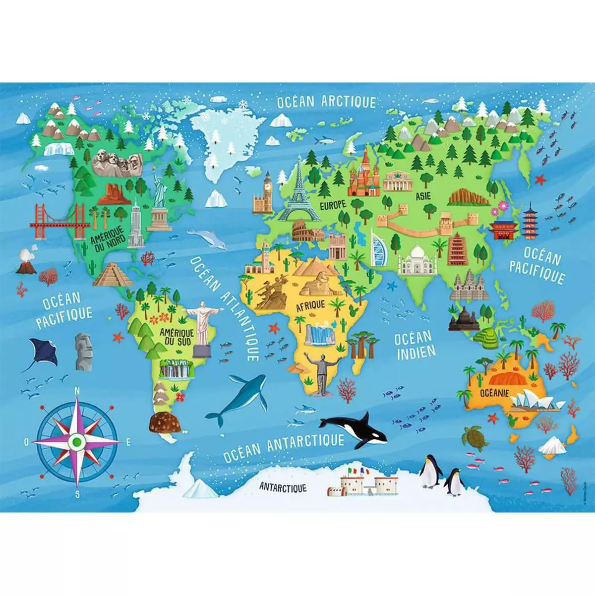 Nathan Puzzle 100 pièces : Carte du monde des monuments