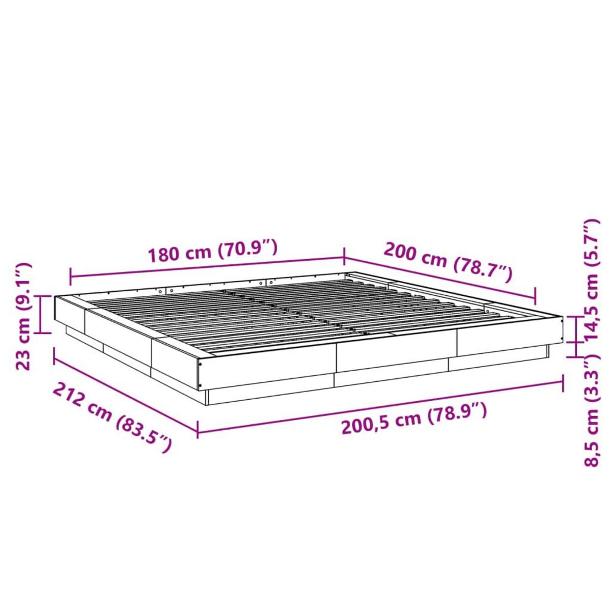 VIDAXL Cadre de lit sans matelas gris beton 180x200 cm