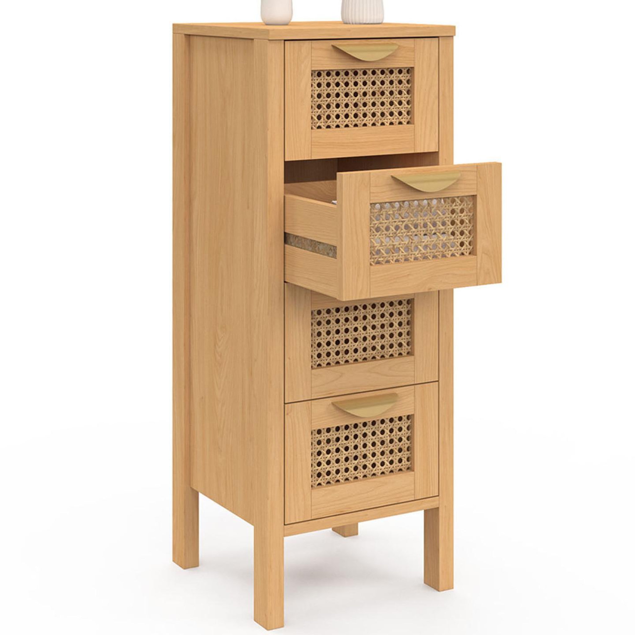 Voir la diapositive 4 : ID MARKET Meuble d'appoint 4 tiroirs edhen 30x30x80 cm chiffonnier pour entrée salle de bain avec cannage