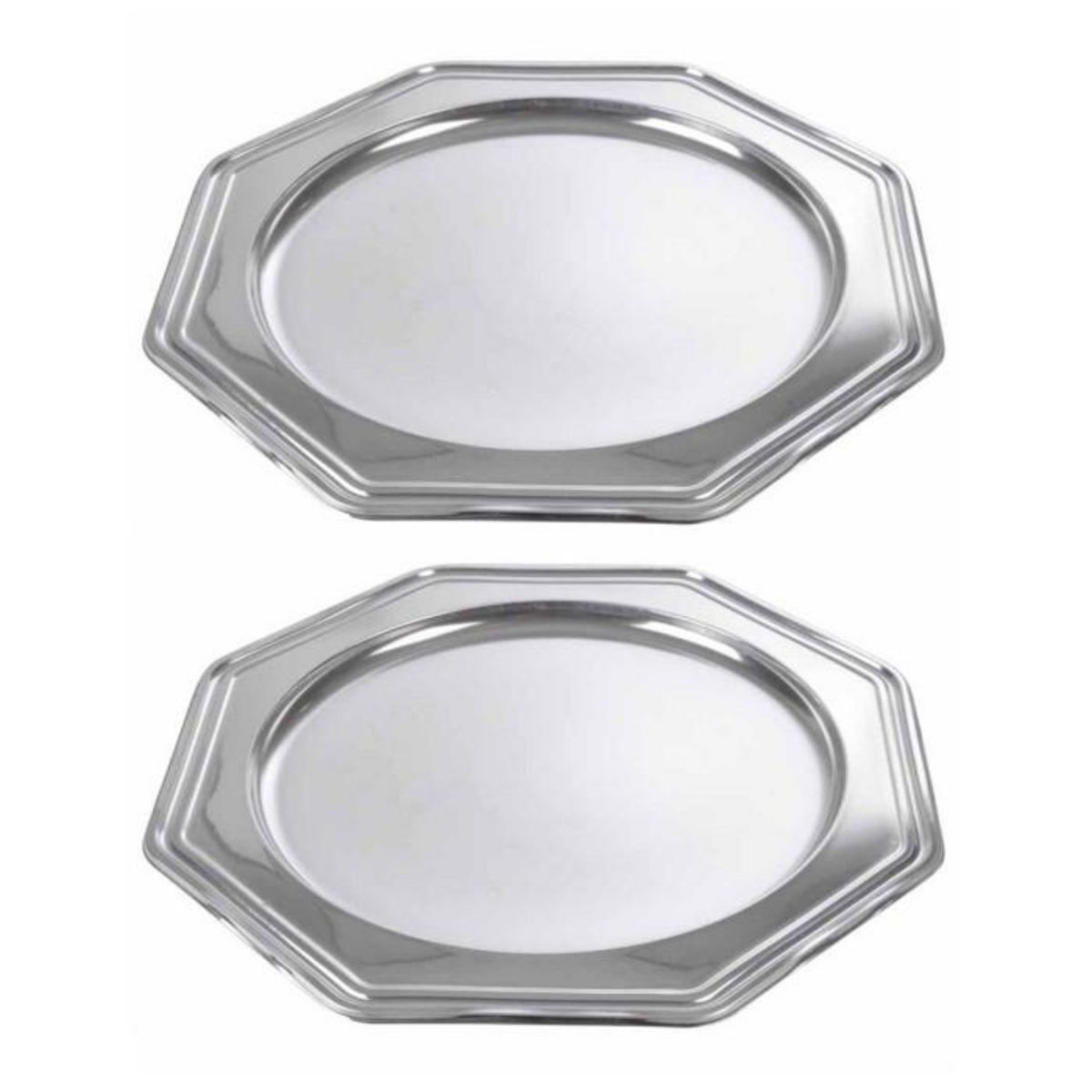 Paris Prix Lot de 2 Plateaux Déco  Octogonaux  30cm Argent