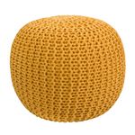 Rendez vous déco Pouf tricot rond en coton jaune moutarde D40 cm - Elisa. Coloris disponibles : Gris, Vert, Jaune, Marron