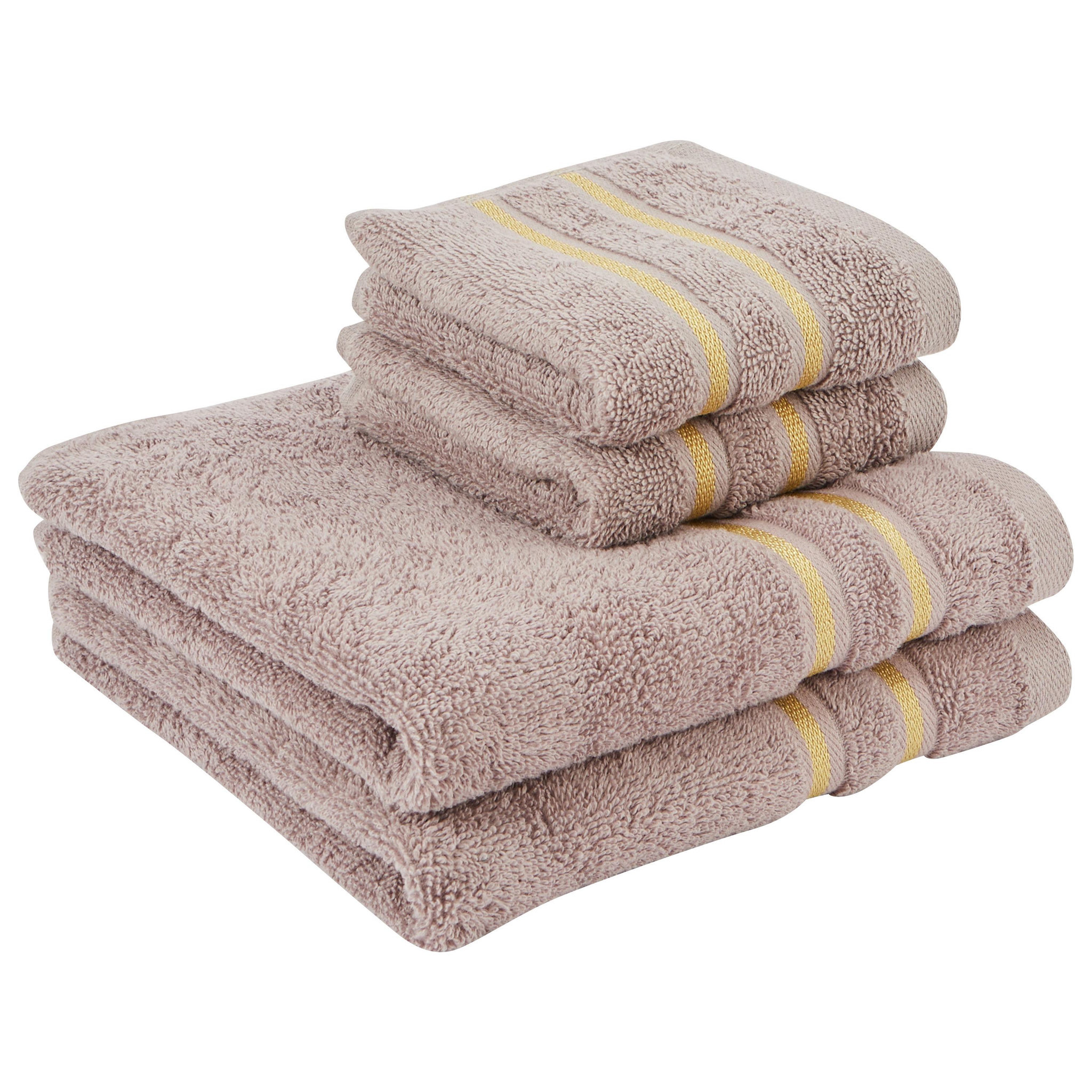 Voir la diapositive 1 : ACTUEL Coffret cadeau 2 serviettes 30x50 + 2 serviettes 50x90 en coton liteau doré 