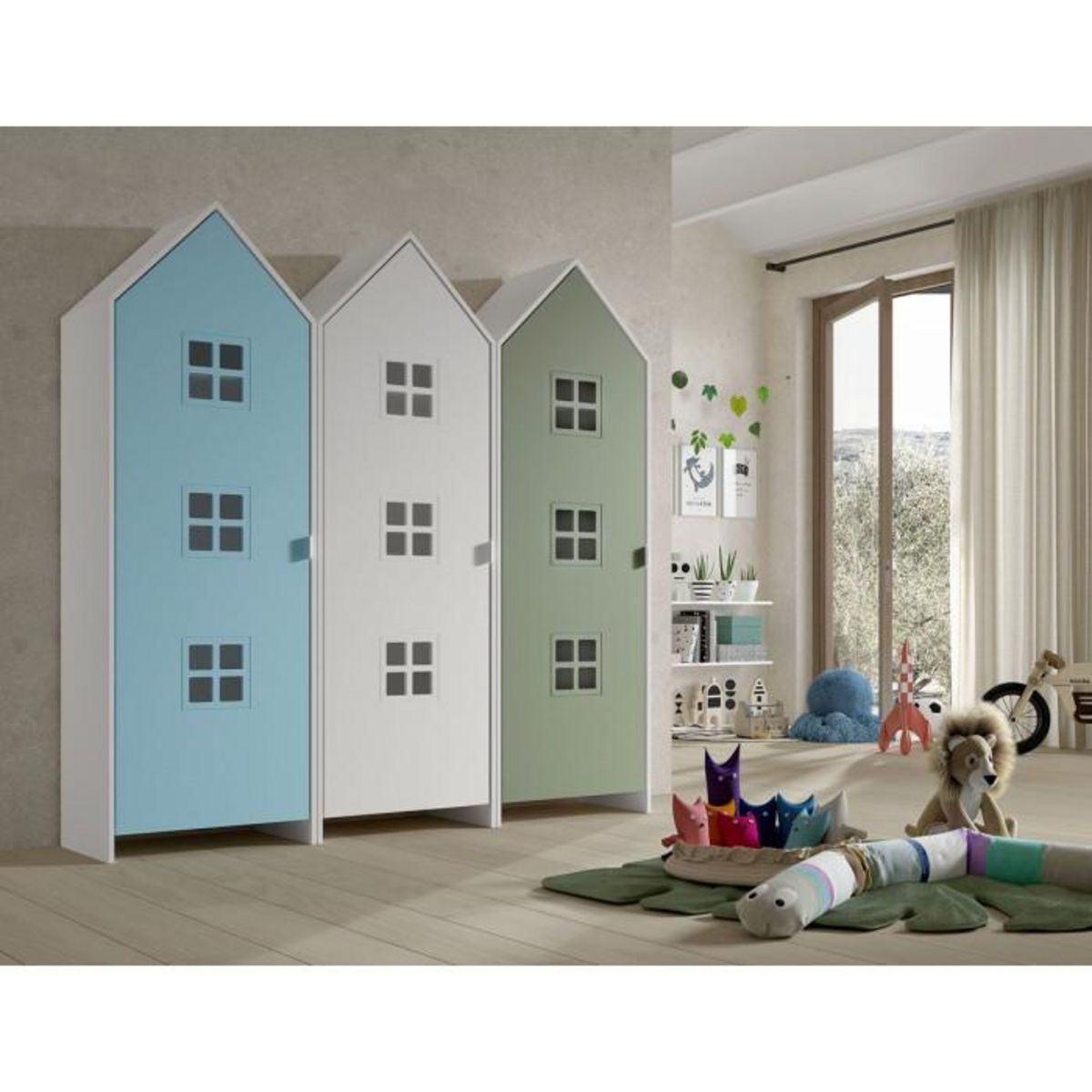 Paris Prix Pack - 3 Armoires Enfant  Casami Bruges  171cm Bleu, Blanc & Vert