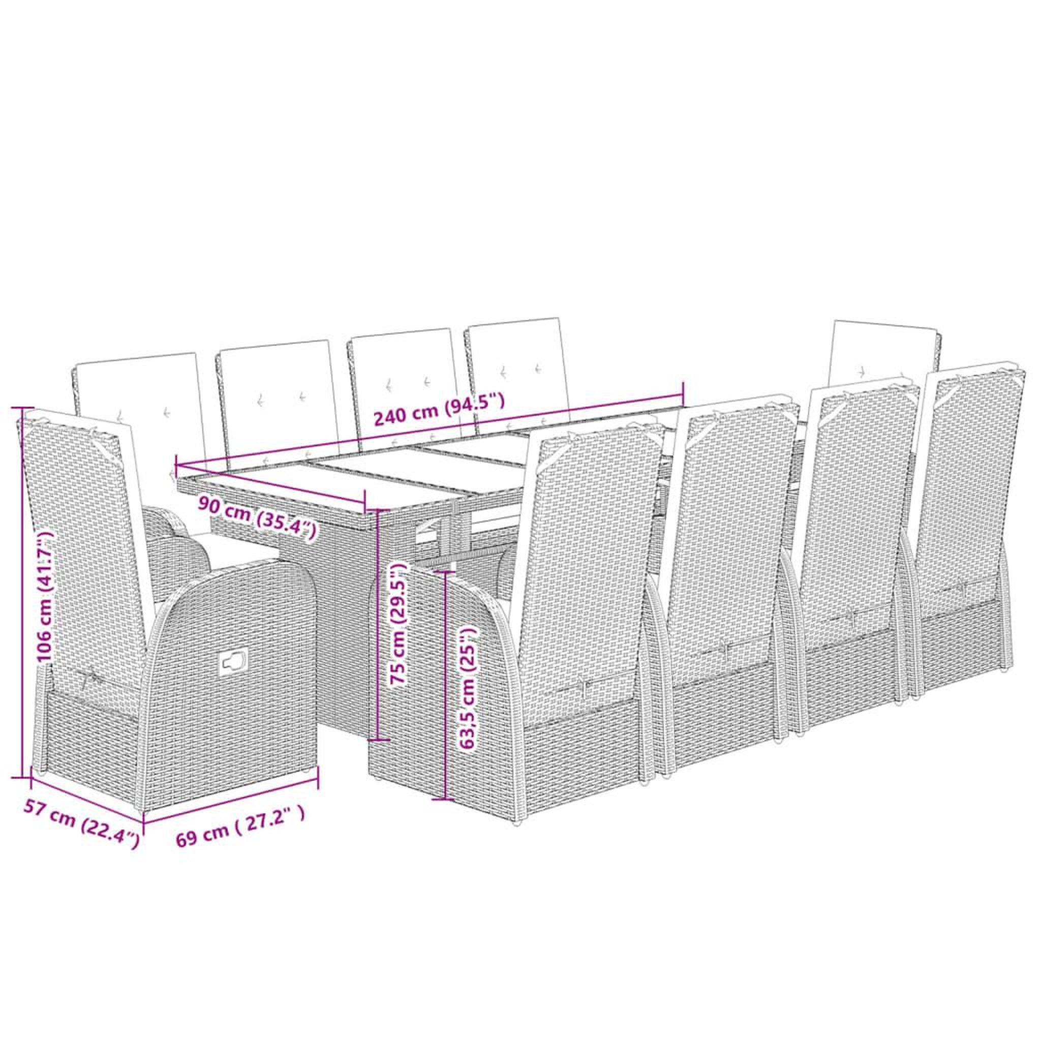 Voir la diapositive 6 : VIDAXL Ensemble a manger de jardin 9 pcs coussins gris resine tressee