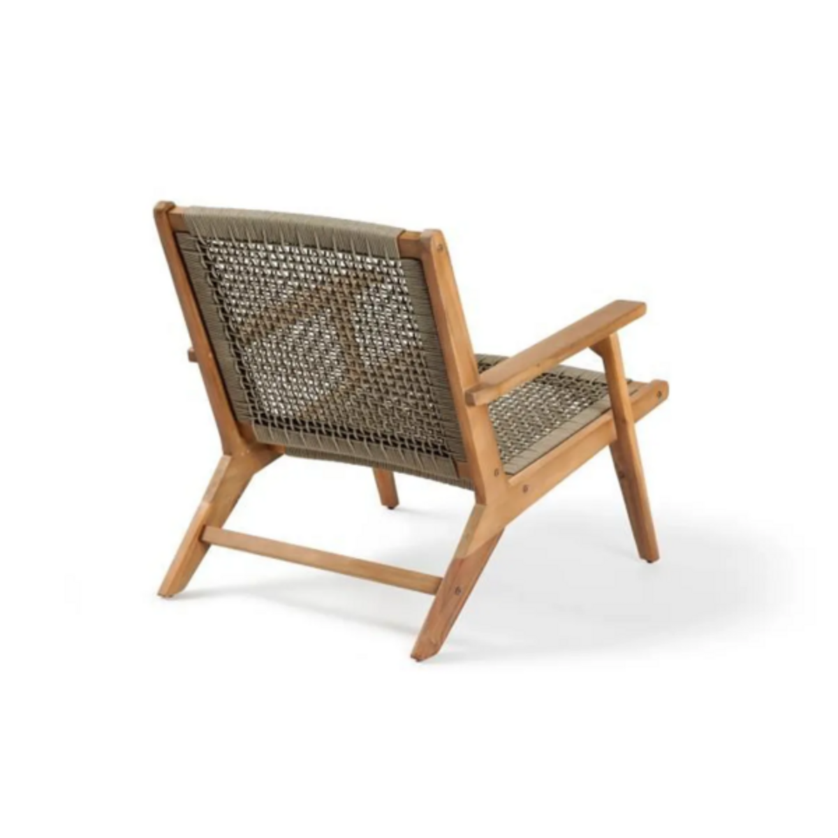 MARKET24 Transat Fauteuil de jardin bas en bois d'Acacia FSC et en corde - MERIDA - Vert olive