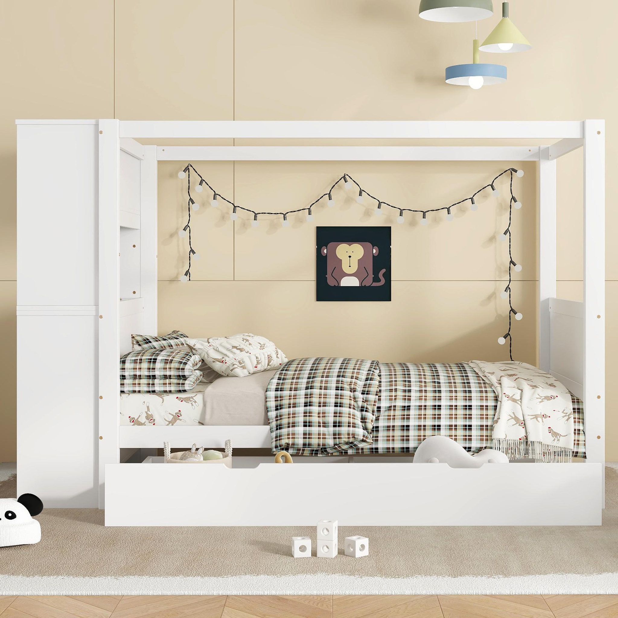 Voir la diapositive 2 : MERAX Lit avec rangement 90x200cm bois coloris blanc