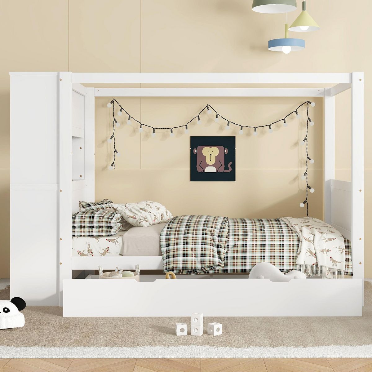 MERAX Lit avec rangement 90x200cm bois coloris blanc