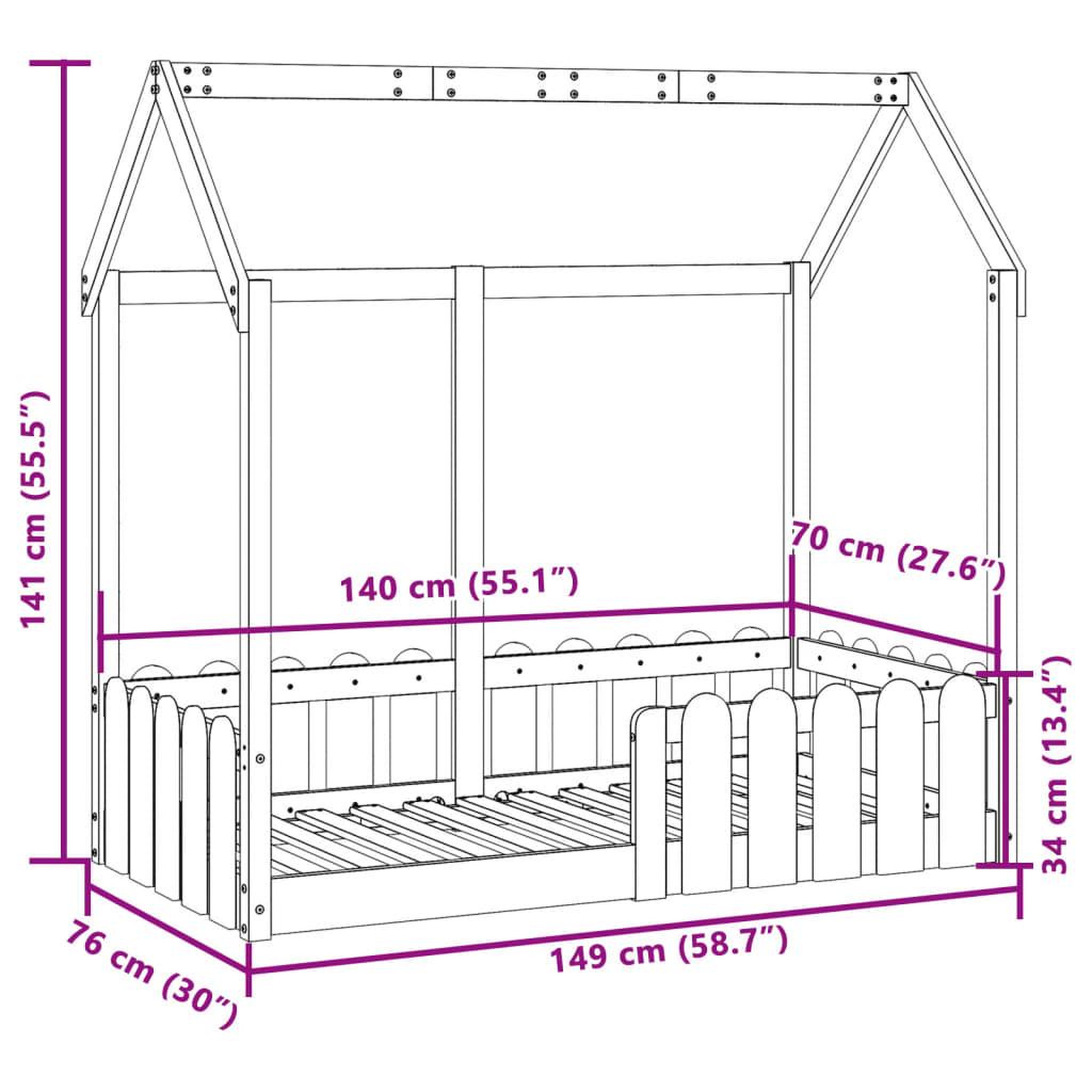 Voir la diapositive 6 : VIDAXL Cadre de lit d'enfants forme de maison sans matelas 70x140 cm