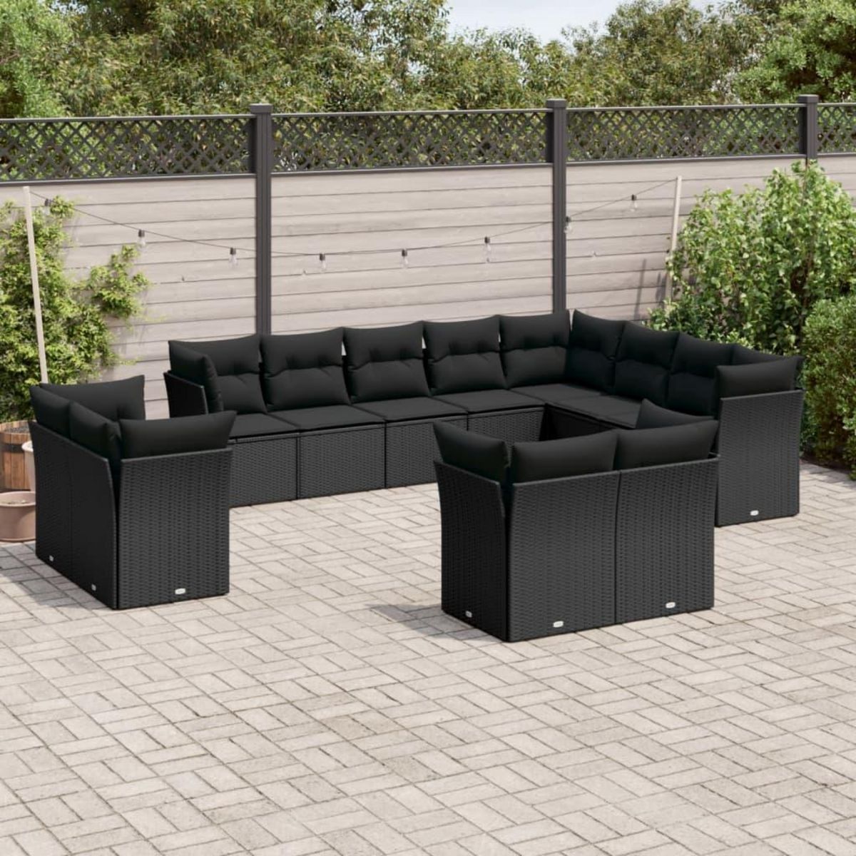 VIDAXL Salon de jardin 12 pcs avec coussins noir resine tressee