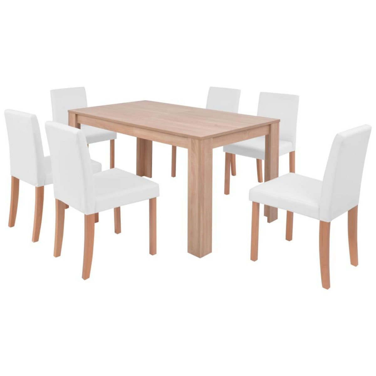 VIDAXL Table et chaises 7 pcs Cuir synthetique Chene Couleur creme