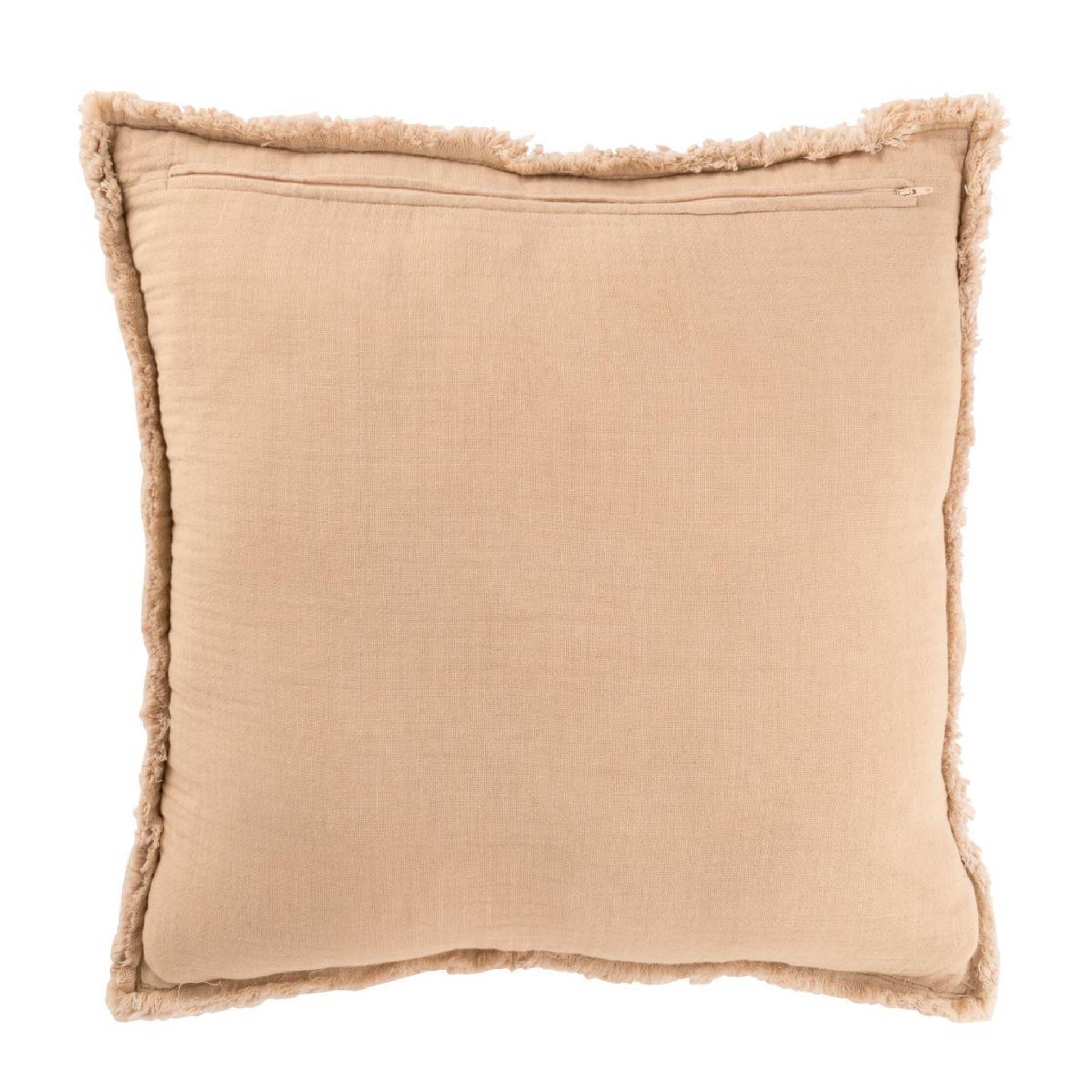 Voir la diapositive 2 : J-LINE Coussin déco  effiloché  50x50cm beige
