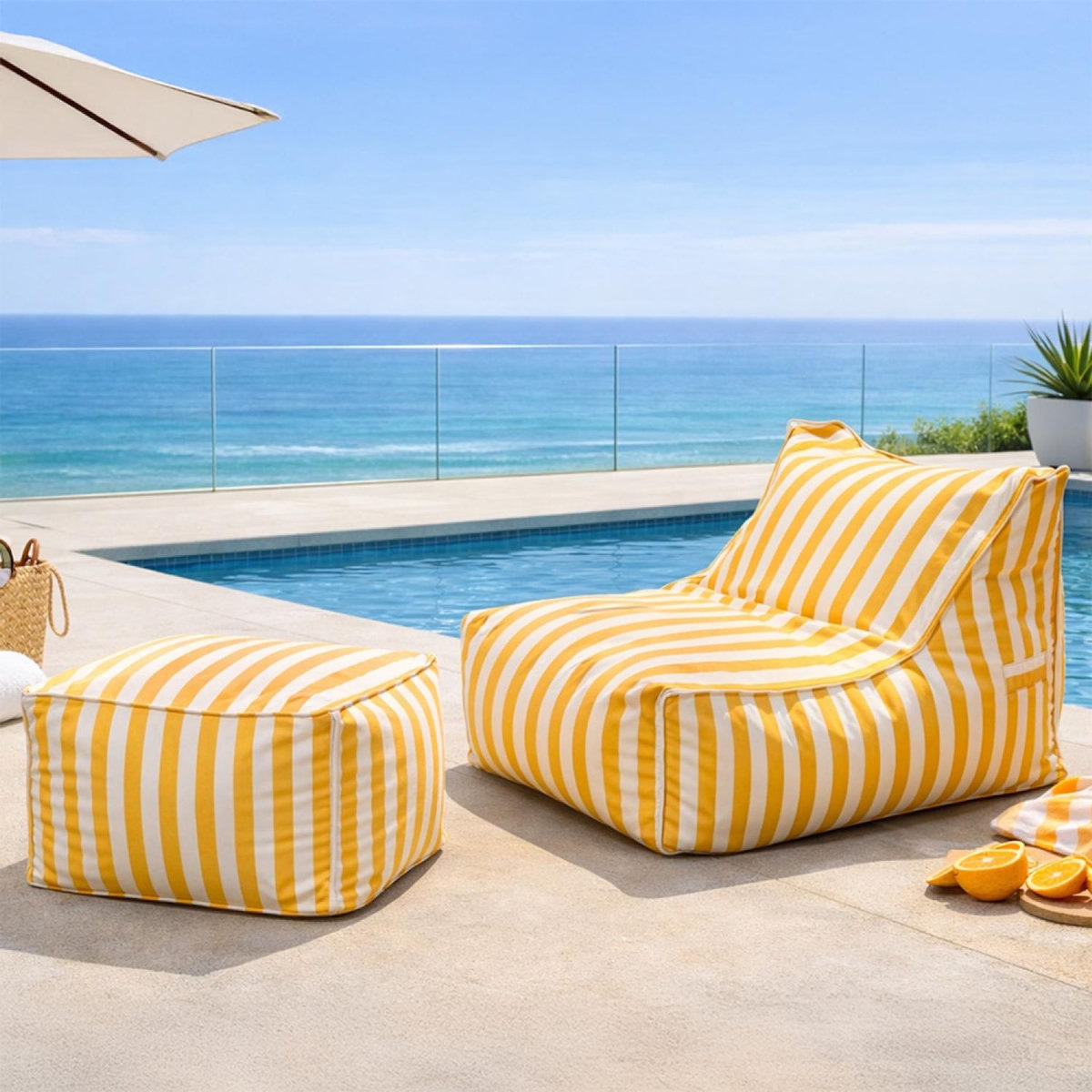 CONCEPT USINE Ensemble de poufs d'extérieur rayés jaune déperlant POSITANO